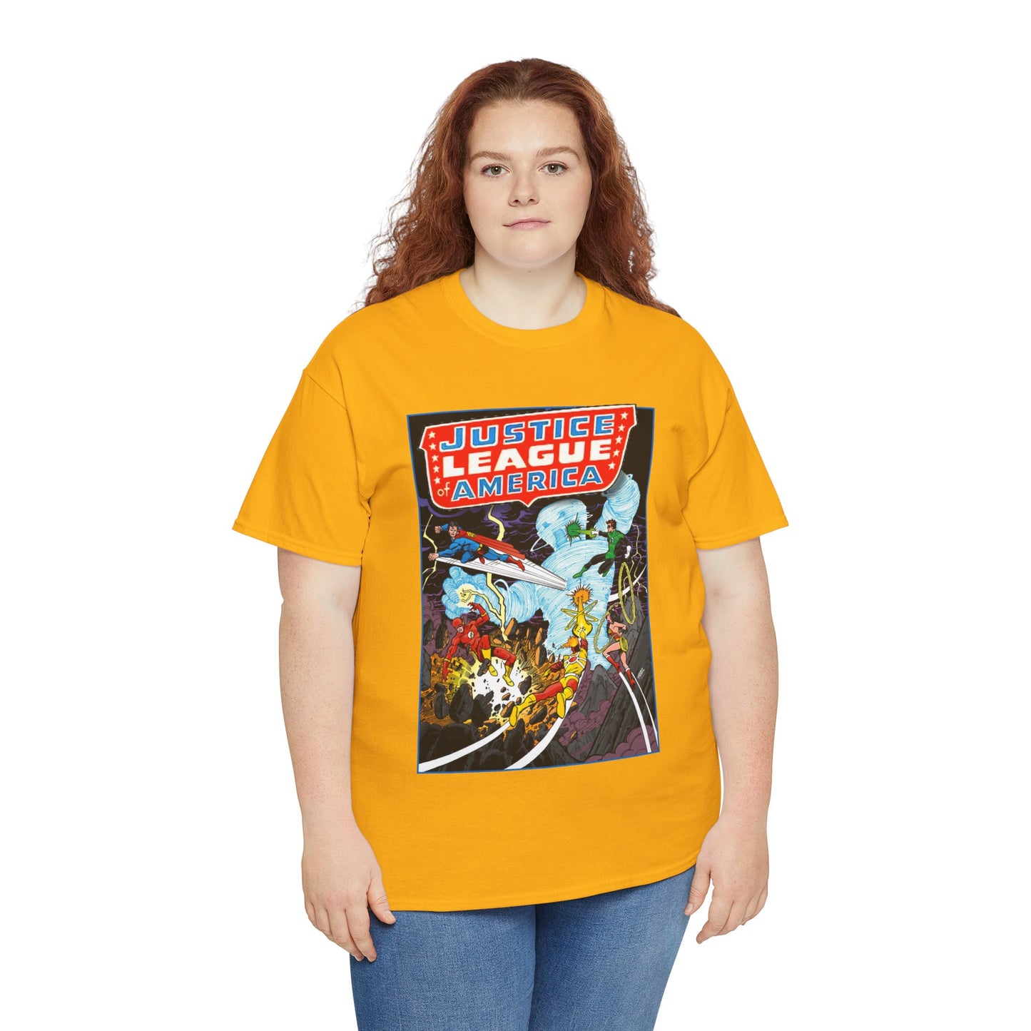 Justice League T-Shirt - George Perez Art - Tornado Tyrant - Superman, Firestorm, Flash, Wonder Woman, Green Lantern - DC Comics