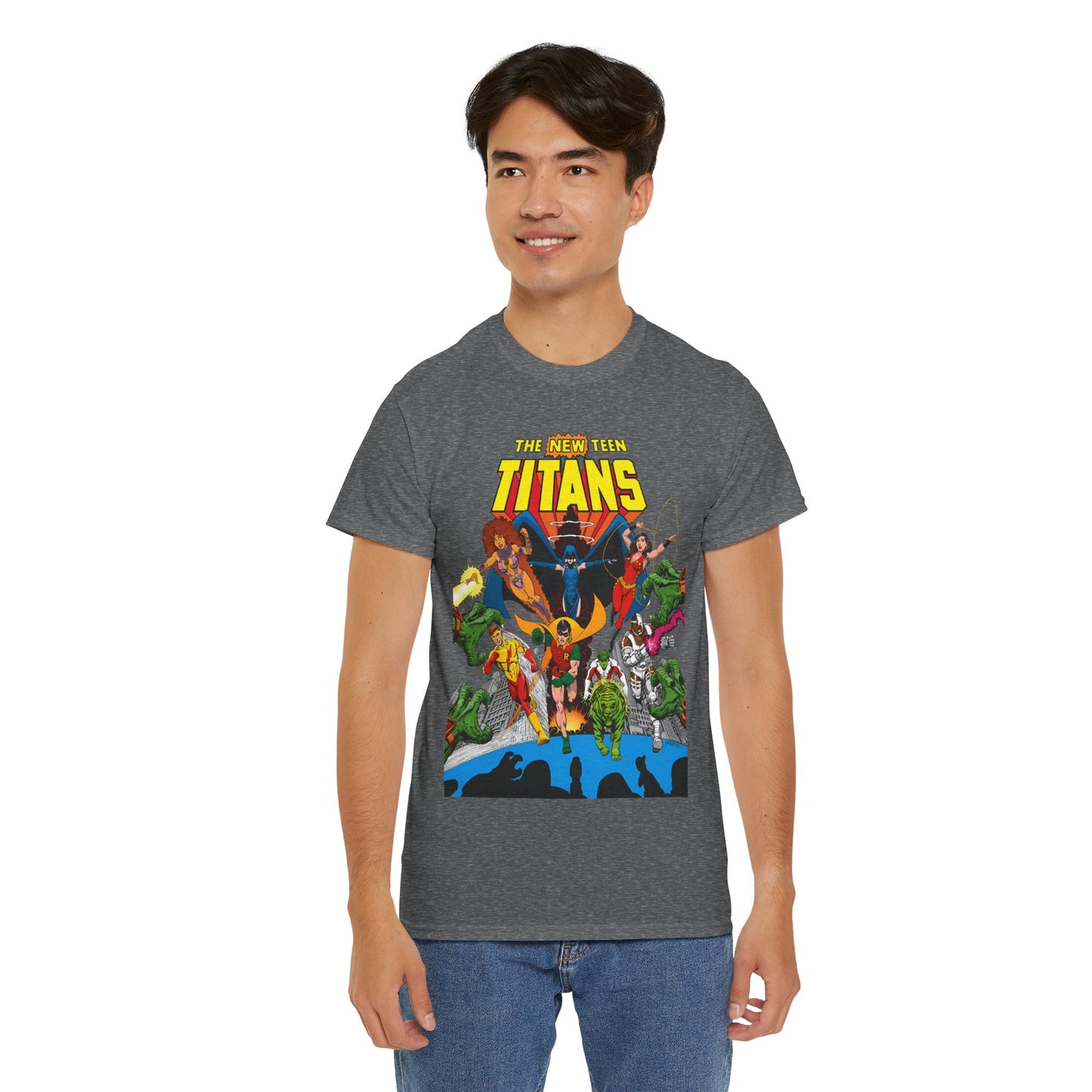 New Teen Titans T-Shirt - George Perez Art - Robin, Wonder Girl, Kid Flash, Changeling, Starfire, Cyborg, Raven - DC Comics - Classic 1980s Series