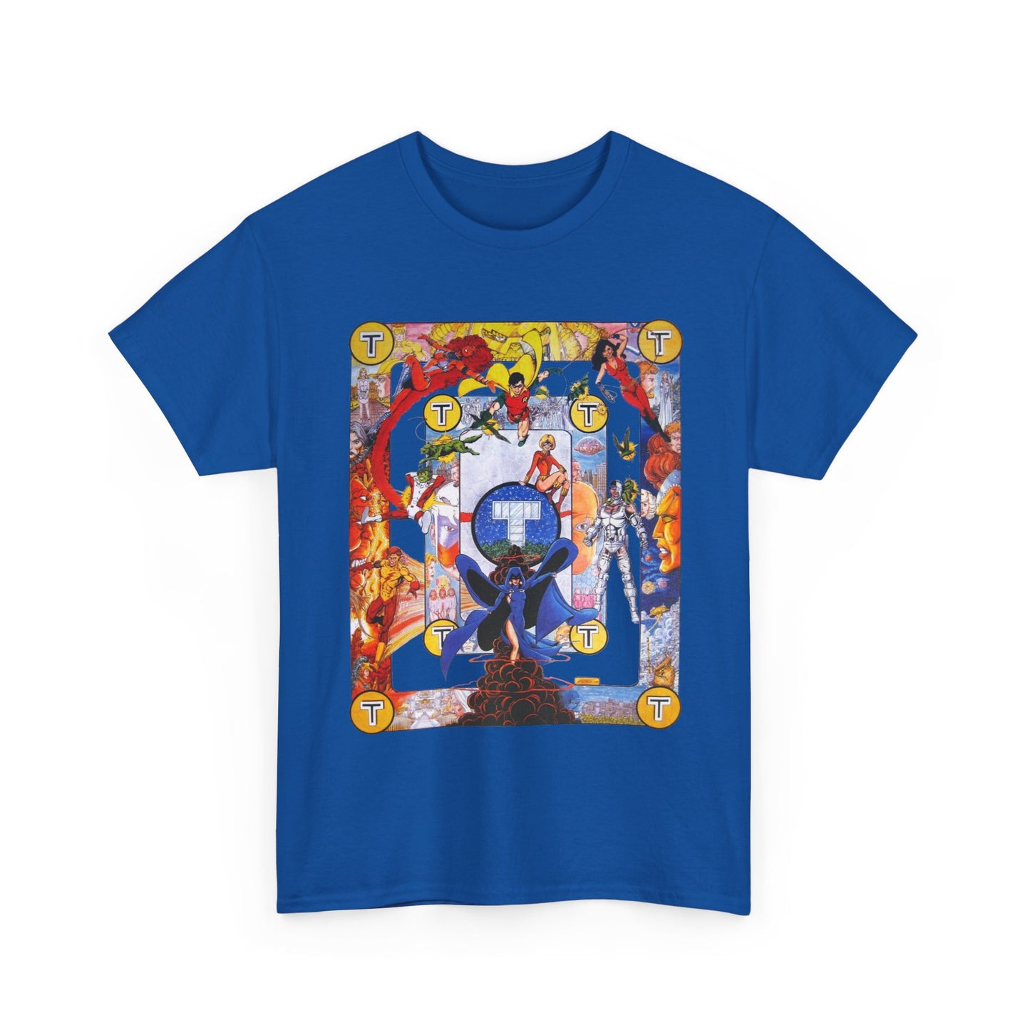New Teen Titans Poster T-Shirt - George Perez Art - Cyborg, Raven, Robin, Terra, Wonder Girl, Changeling, Kid Flash, Deathstroke, Blackfire - DC Comics