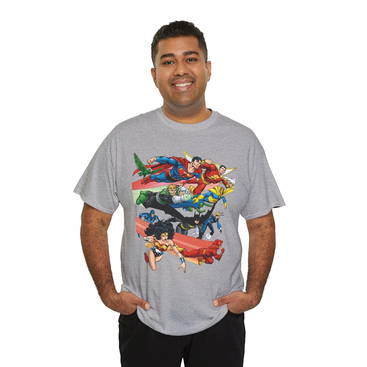 DC Legends T-Shirt - John Byrne Art - Superman, Dr Fate, Blue Beetle, Wonder Woman, Black Canary, Guy Gardner - DC Comics