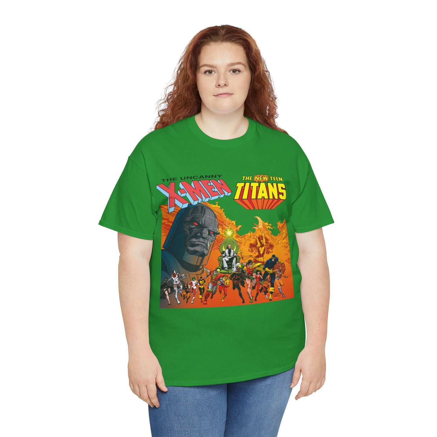 X-Men & New Teen Titans T-Shirt - Walt Simonson Art - Marvel & DC Comics Crossover - Wolverine, Raven, Storm, Cyclops, Robin, Cyborg, Colossus, Dark Phoenix, Darkseid