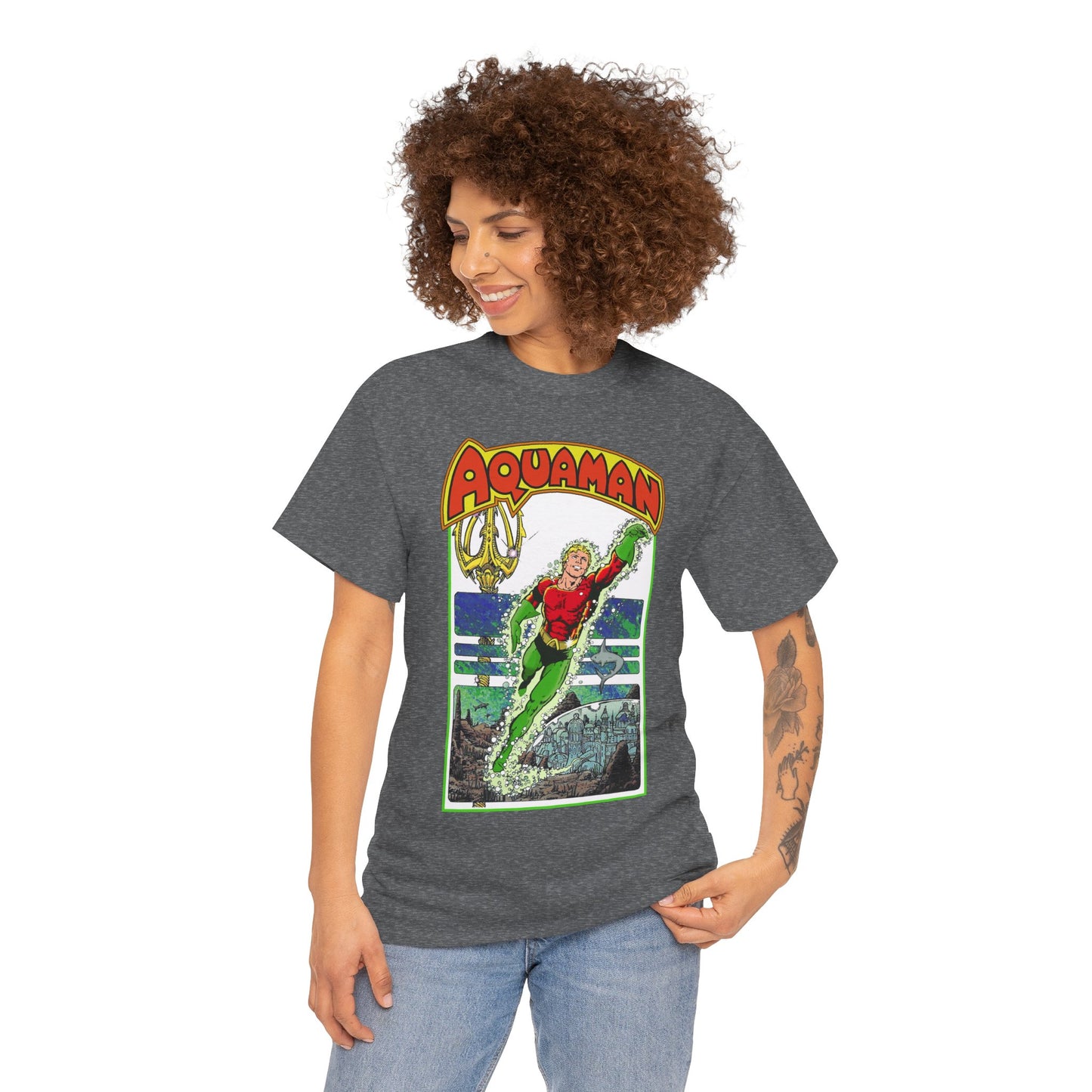 Aquaman T-Shirt - George Perez Art -Justice League 1980s Postcard Series - Arthur Curry - King of Atlantis - JLA - DC Comics
