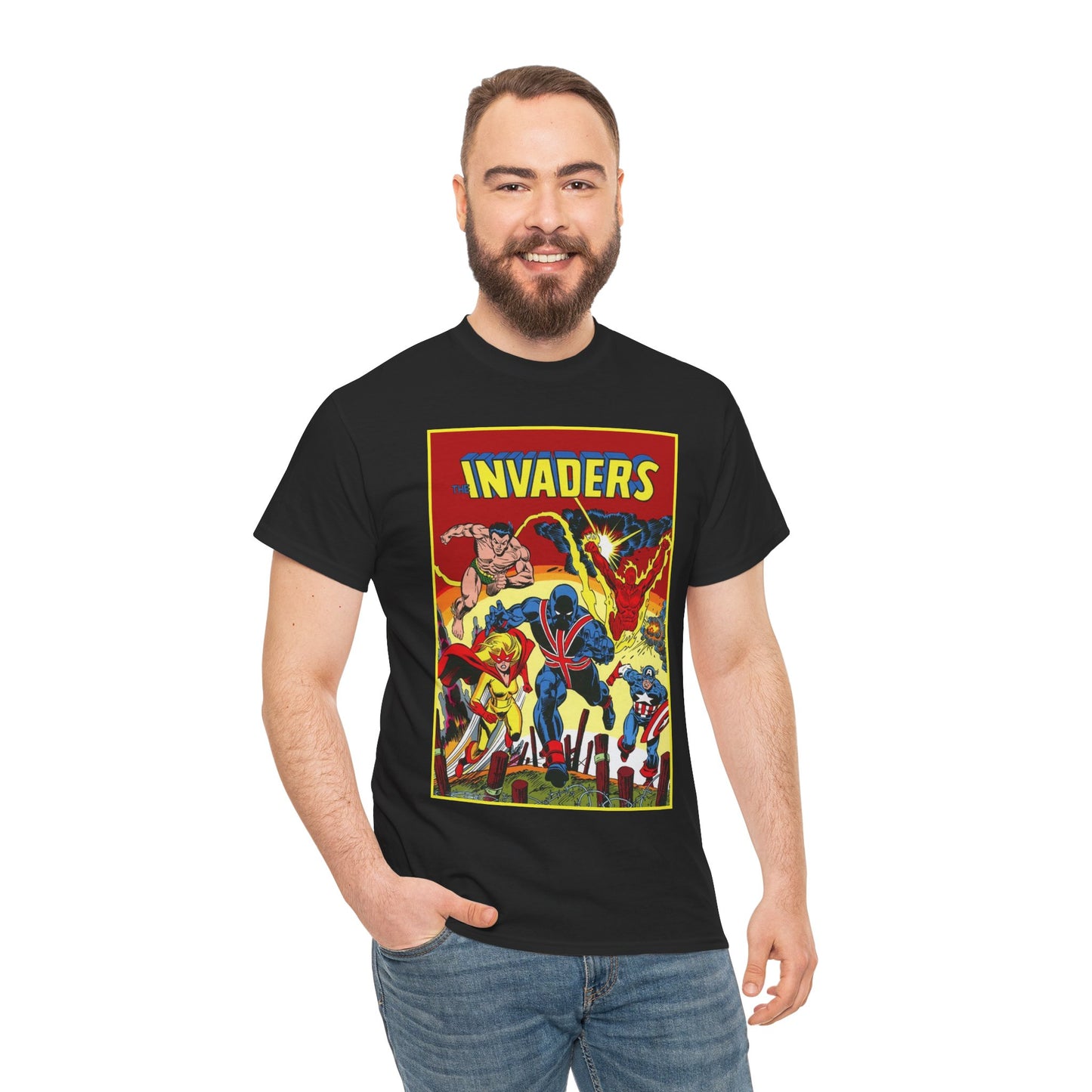 Invaders T-Shirt - Captain America, Human Torch, Namor, Spitfire - World War II Soldiers - Golden Age Heroes - Marvel Comics