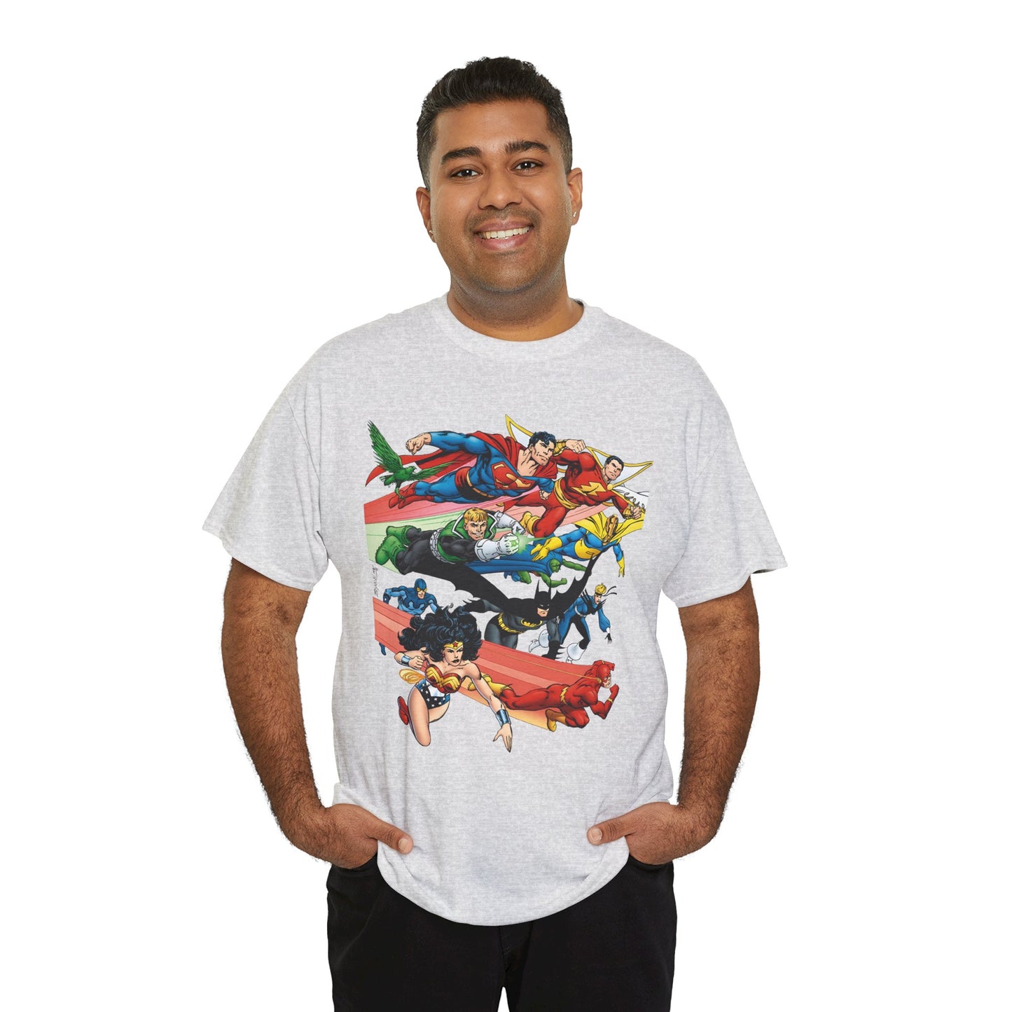 DC Legends T-Shirt - John Byrne Art - Superman, Dr Fate, Blue Beetle, Wonder Woman, Black Canary, Guy Gardner - DC Comics