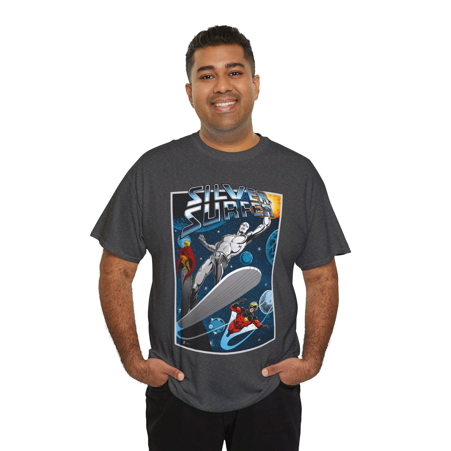 Silver Surfer T-Shirt - With Adam Warlock & Captain Marvel - Norrin Radd - Former Herald of Galactus - Fantastic Four Ally - Marvel Comics