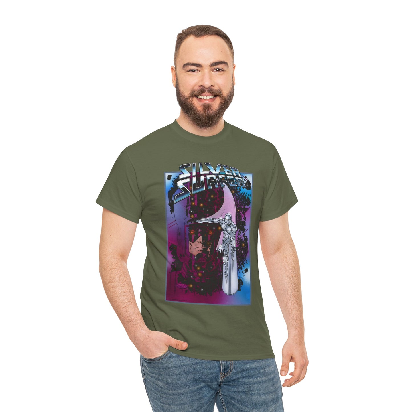 Silver Surfer & Galactus T-Shirt - John Byrne Art - Fantastic Four Connection - Former Herald, Norrin Radd - Marvel Comics