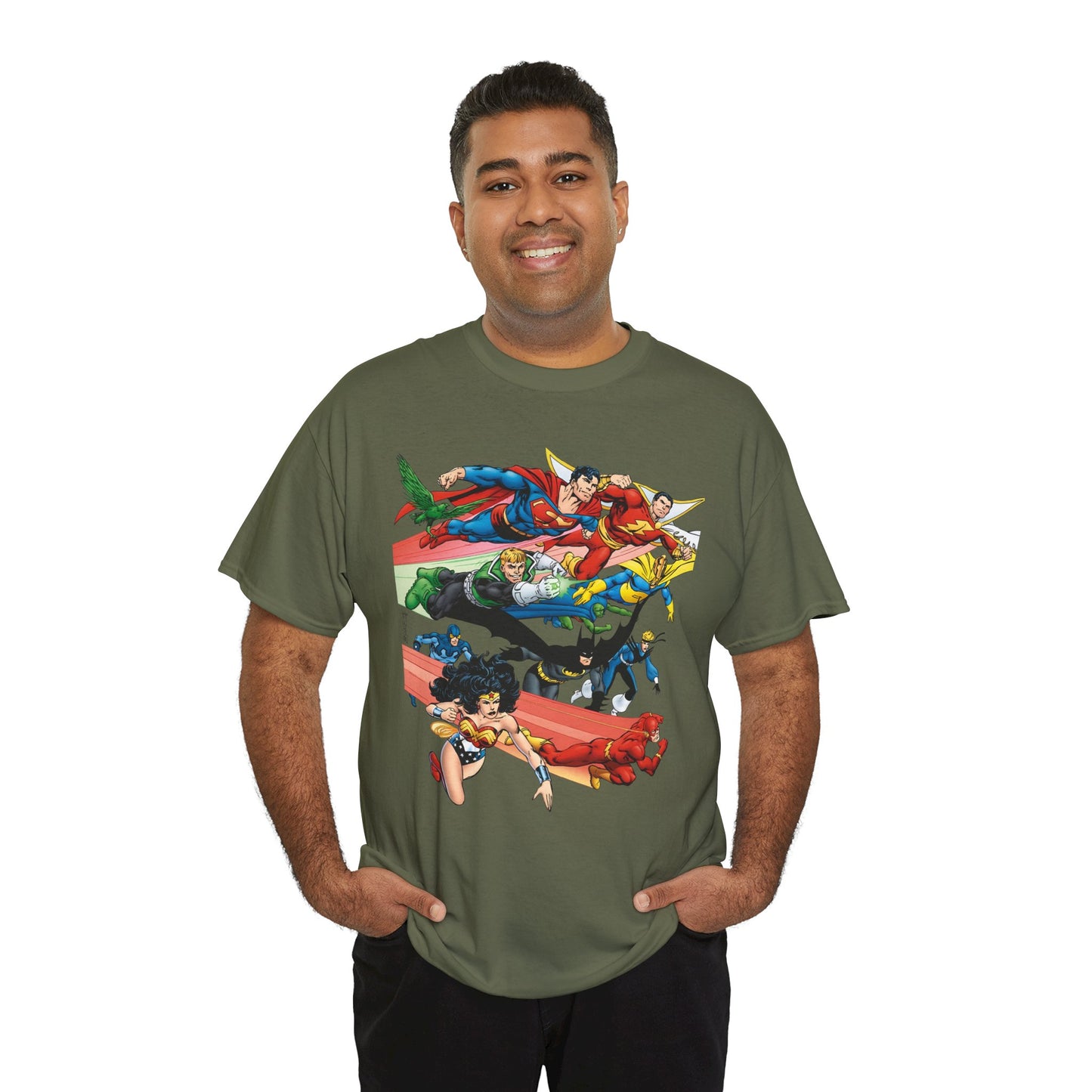 DC Legends T-Shirt - John Byrne Art - Superman, Dr Fate, Blue Beetle, Wonder Woman, Black Canary, Guy Gardner - DC Comics