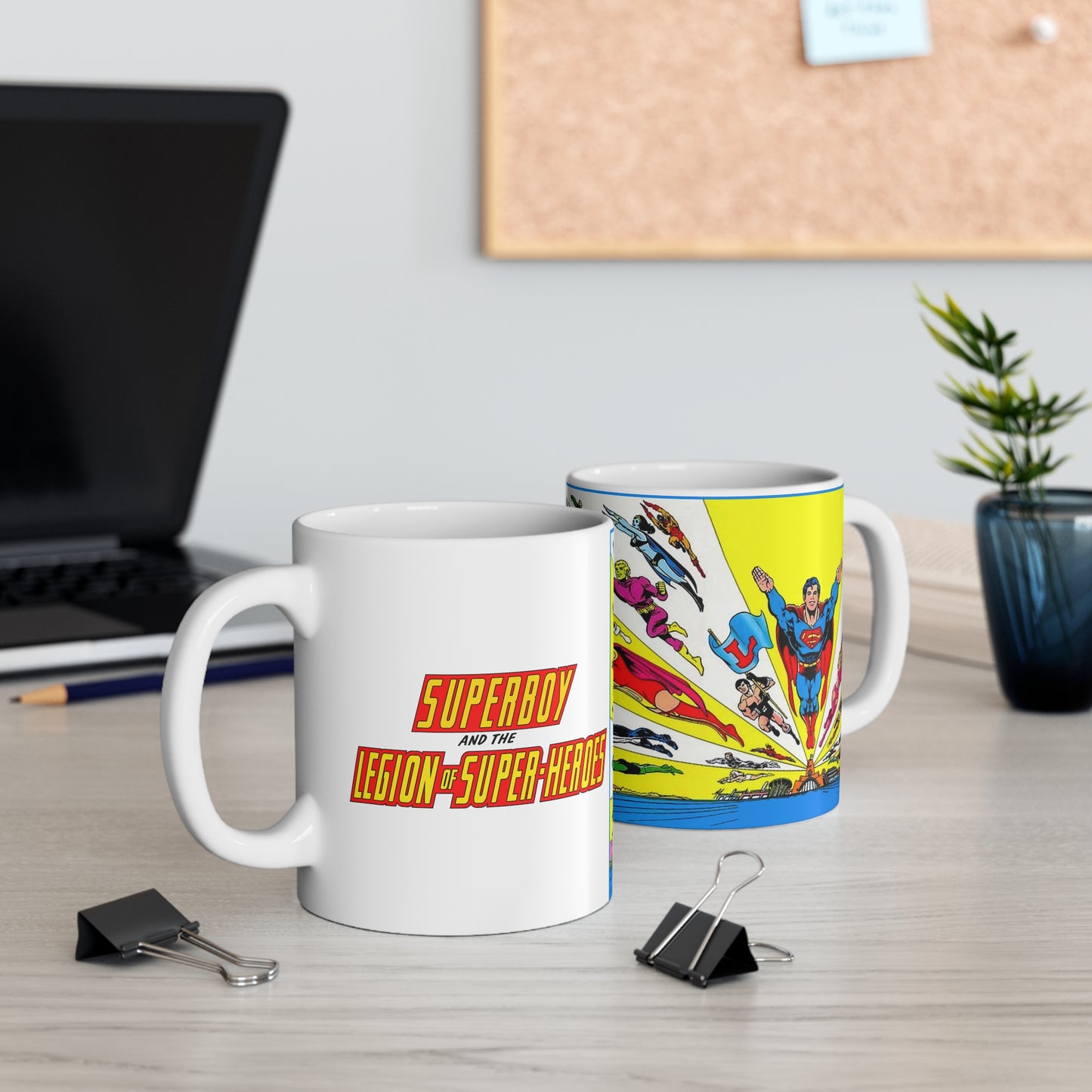 Superboy & Legion of Super-Heroes Coffee Mug - Mike Grell DC Art - Mug 11oz - Lightning Lad, Saturn Girl, Dawnstar, Cosmic Boy