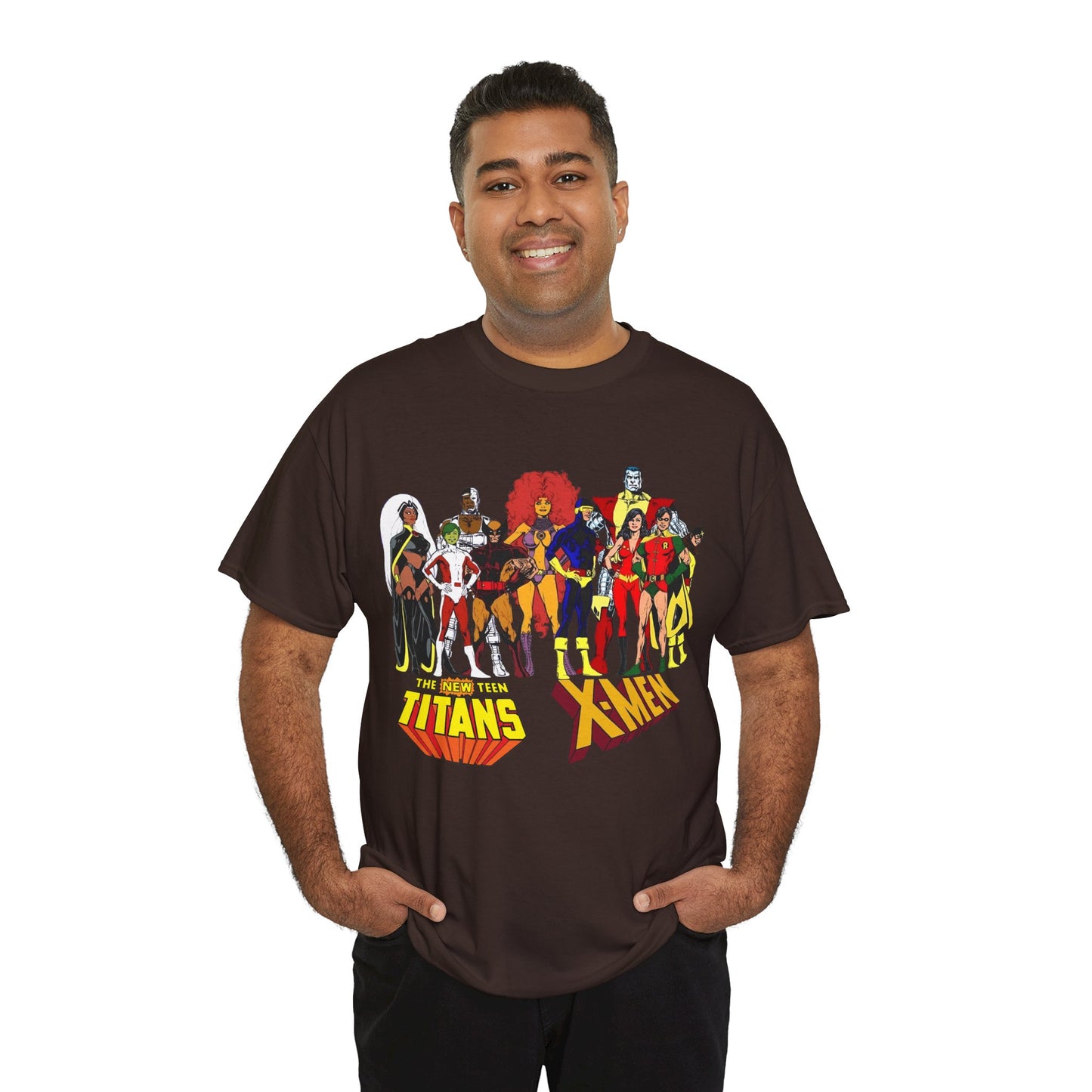 Uncanny X-Men & New Teen Titans T-Shirt - Wolverine, Cyclops, Storm, Wonder Girl, Robin, Cyborg, Raven - Phil Jimenez Art - DC Comics/Marvel Comics Crossover
