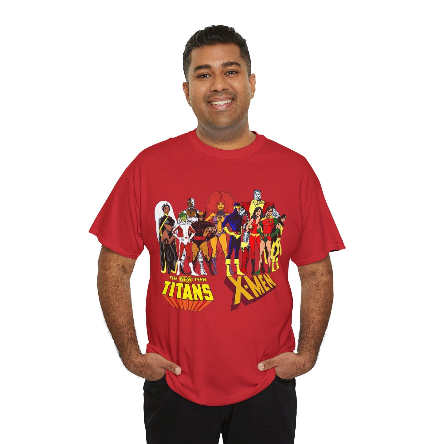 Uncanny X-Men & New Teen Titans T-Shirt - Wolverine, Cyclops, Storm, Wonder Girl, Robin, Cyborg, Raven - Phil Jimenez Art - DC Comics/Marvel Comics Crossover