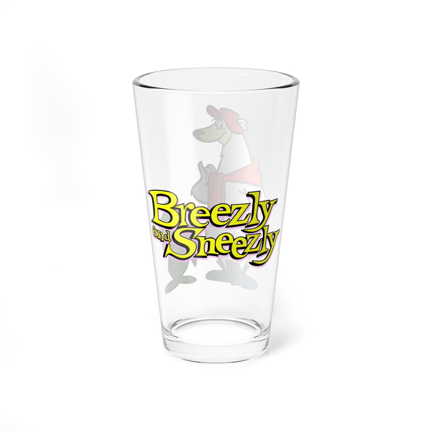 Breezly & Sneezly Pint Glass, 16oz - Hanna-Barbera 1960s Cartoon - Polar Bear & Green Seal