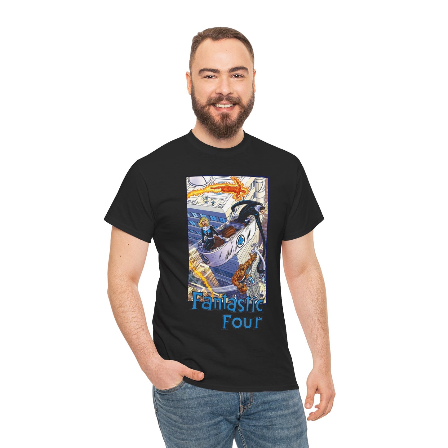 Fantastic Four T-Shirt - John Byrne Art - Invisible Woman, Thing, Human Torch, Reed Richards - Fantasticar, Baxter Building - Marvel Comics