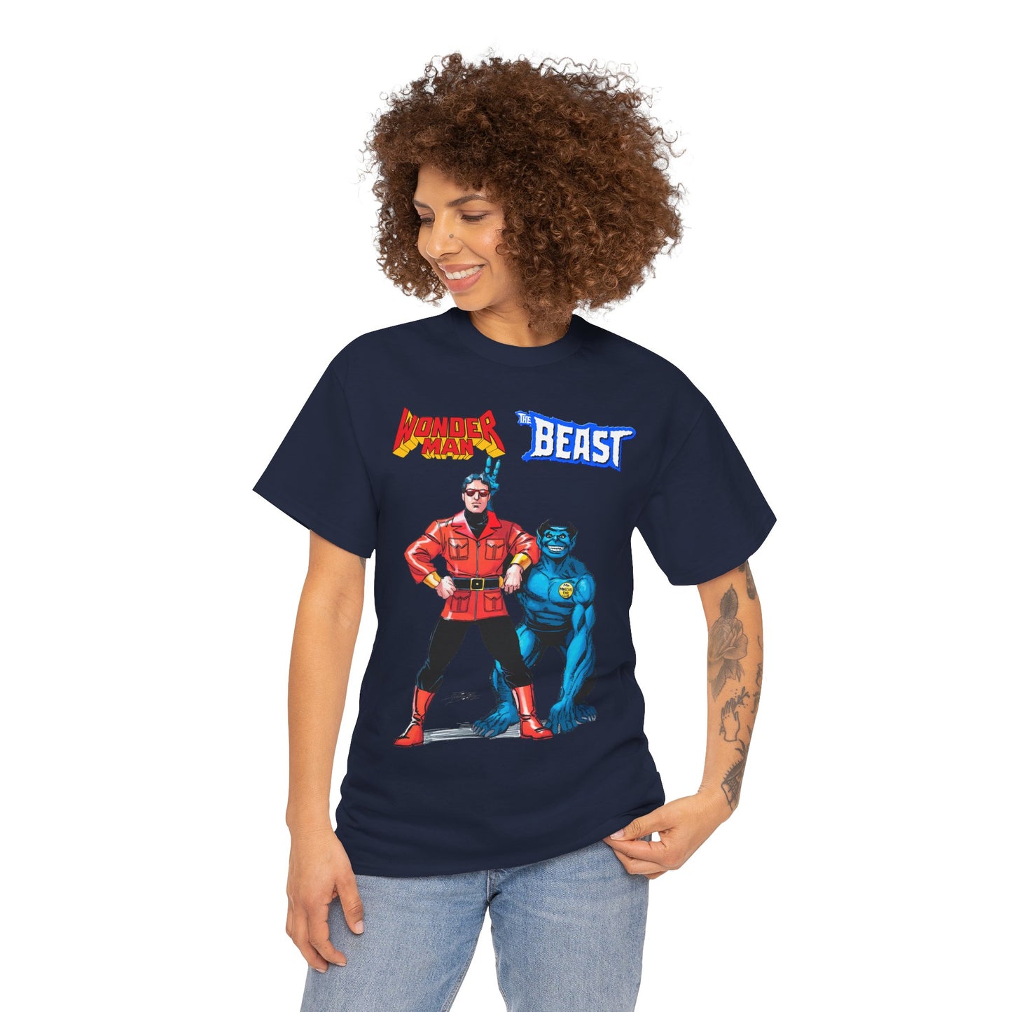 Wonder Man & Beast T-Shirt - George Perez Art - Popular Avengers, X-Men Members - Simon Williams & Hank McCoy - Marvel Comics
