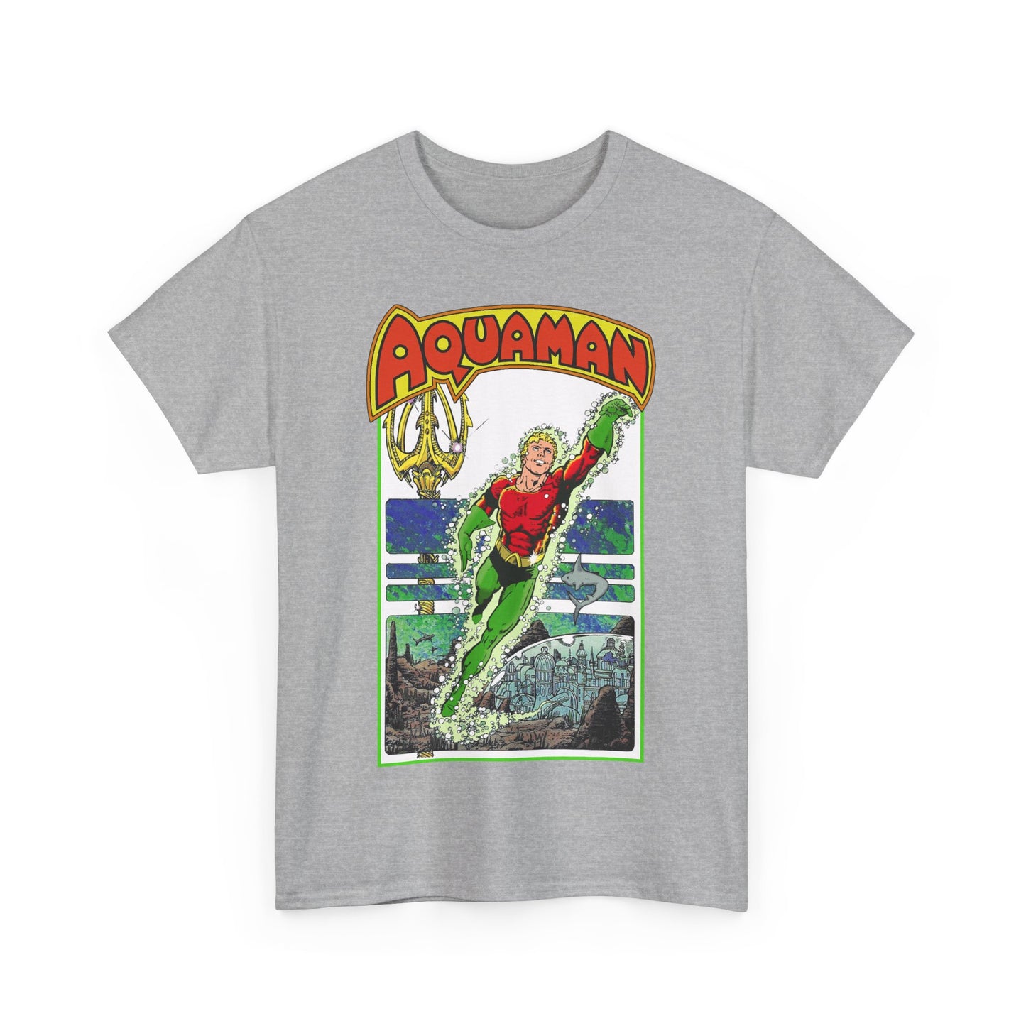 Aquaman T-Shirt - George Perez Art -Justice League 1980s Postcard Series - Arthur Curry - King of Atlantis - JLA - DC Comics