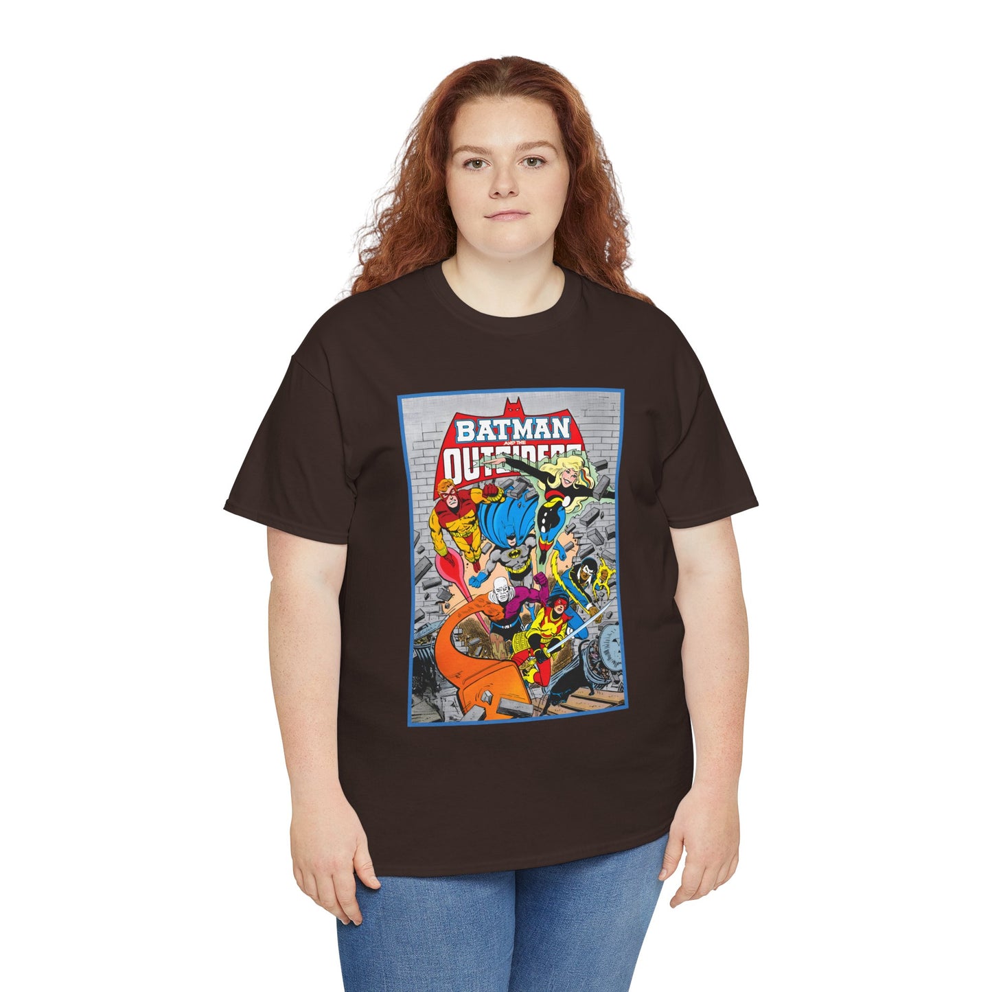 Batman & the Outsiders T-Shirt - Jim Aparo Art - Katana, Geo-Force, Black Lightning, Metamorpho, Halo - DC Comics - 1980s JLA Spin-Off Series