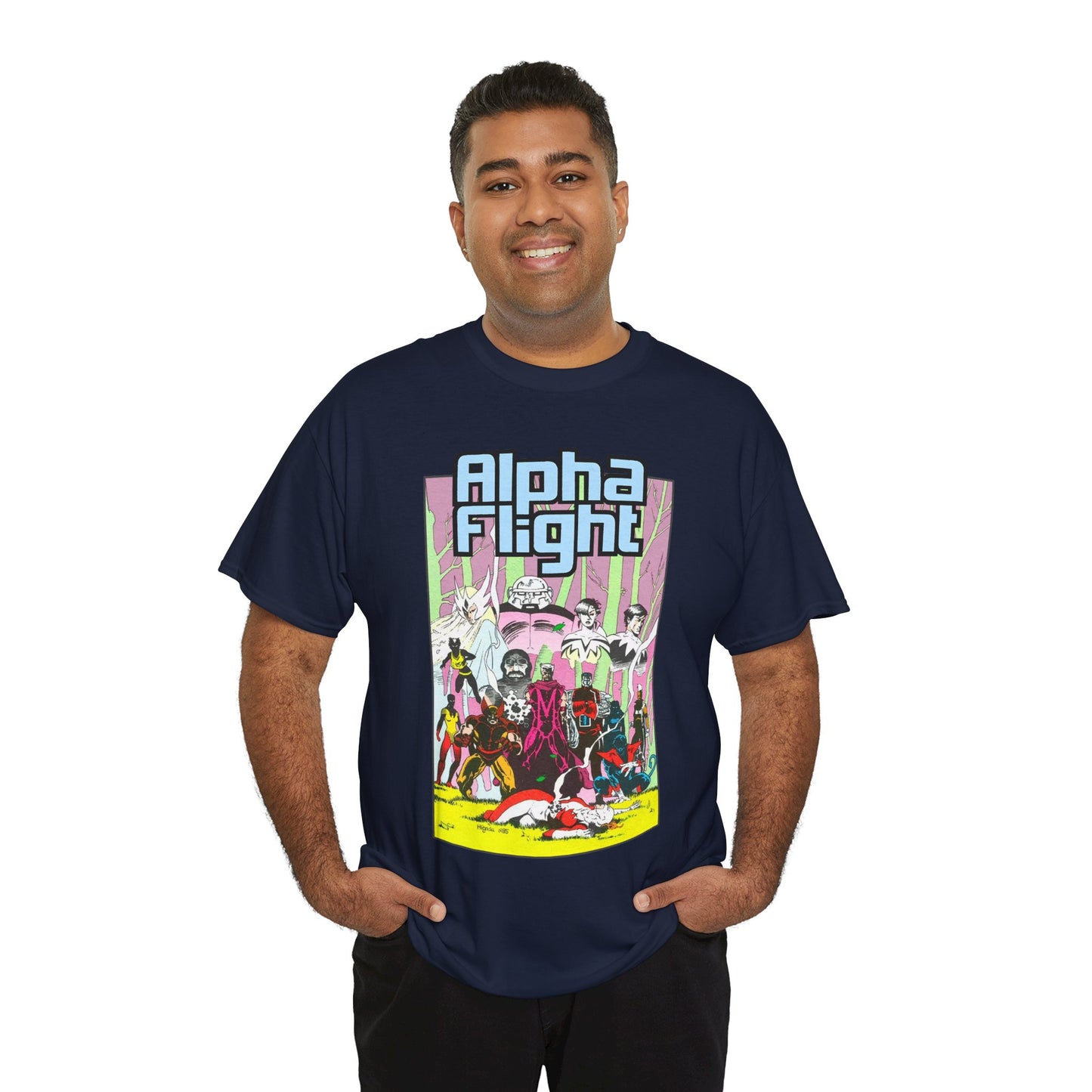 Alpha Flight T-Shirt - Mike Mignola Art - Northstar, Aurora, Snowbird, Shaman, Puck - X-Men: Magneto, Colossus, Shadowcat, Storm - Marvel Comics