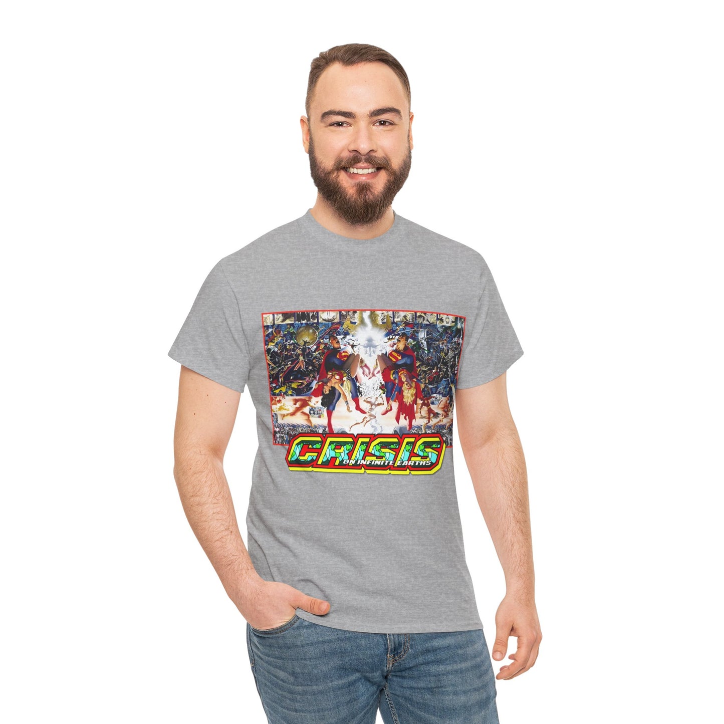Crisis on Infinite Earths T-Shirt - Alex Ross & George Perez Art - Superman, Wonder Woman, Supergirl, Flash, Monitor, Anti-Monitor - DC Comics