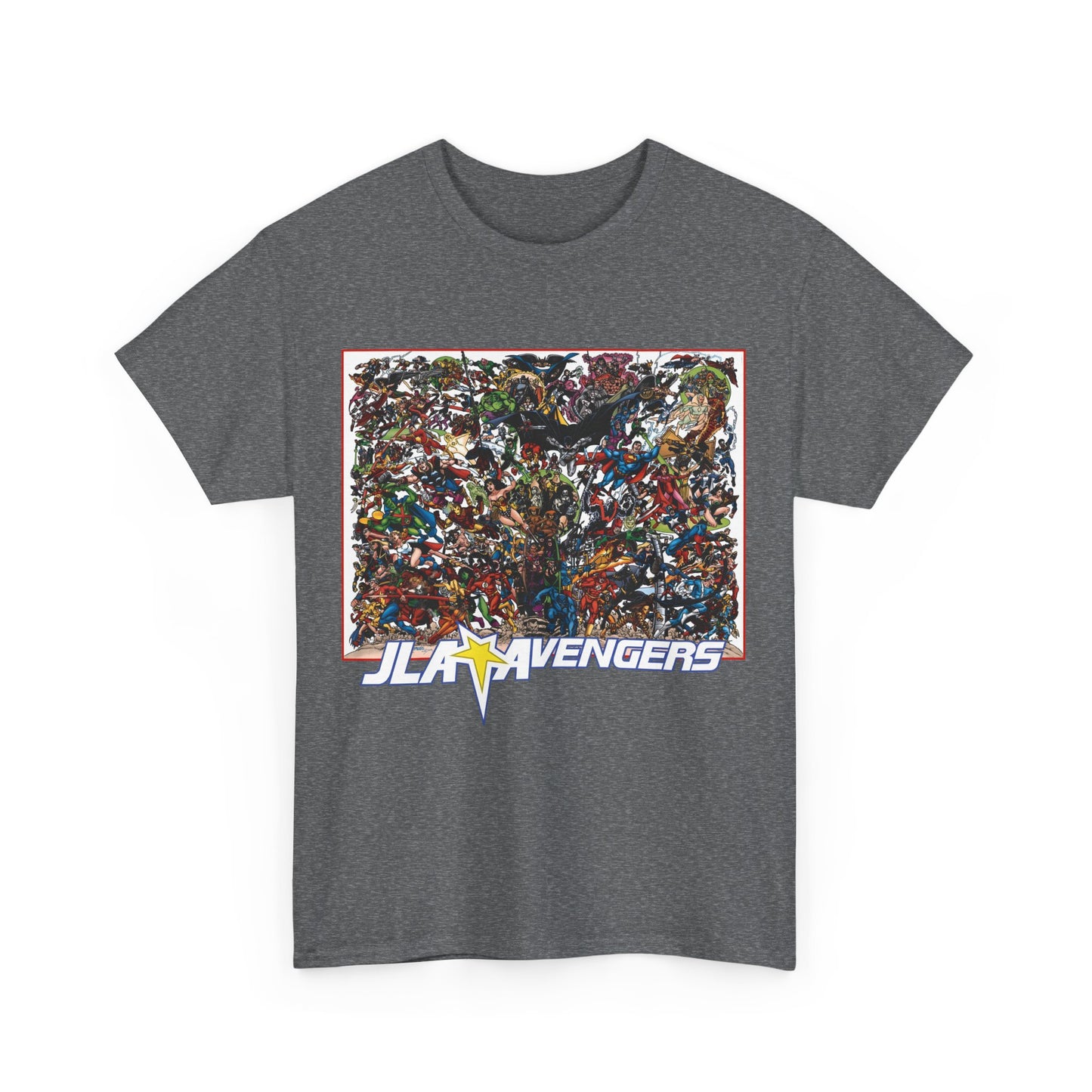 JLA Vs Avengers T-Shirt - Stunning, Classic George Perez Art - DC & Marvel 200s Crossover - Superman, Thor, Wonder Woman, Captain America, Flash, Black Panther, Iron Man, Batman