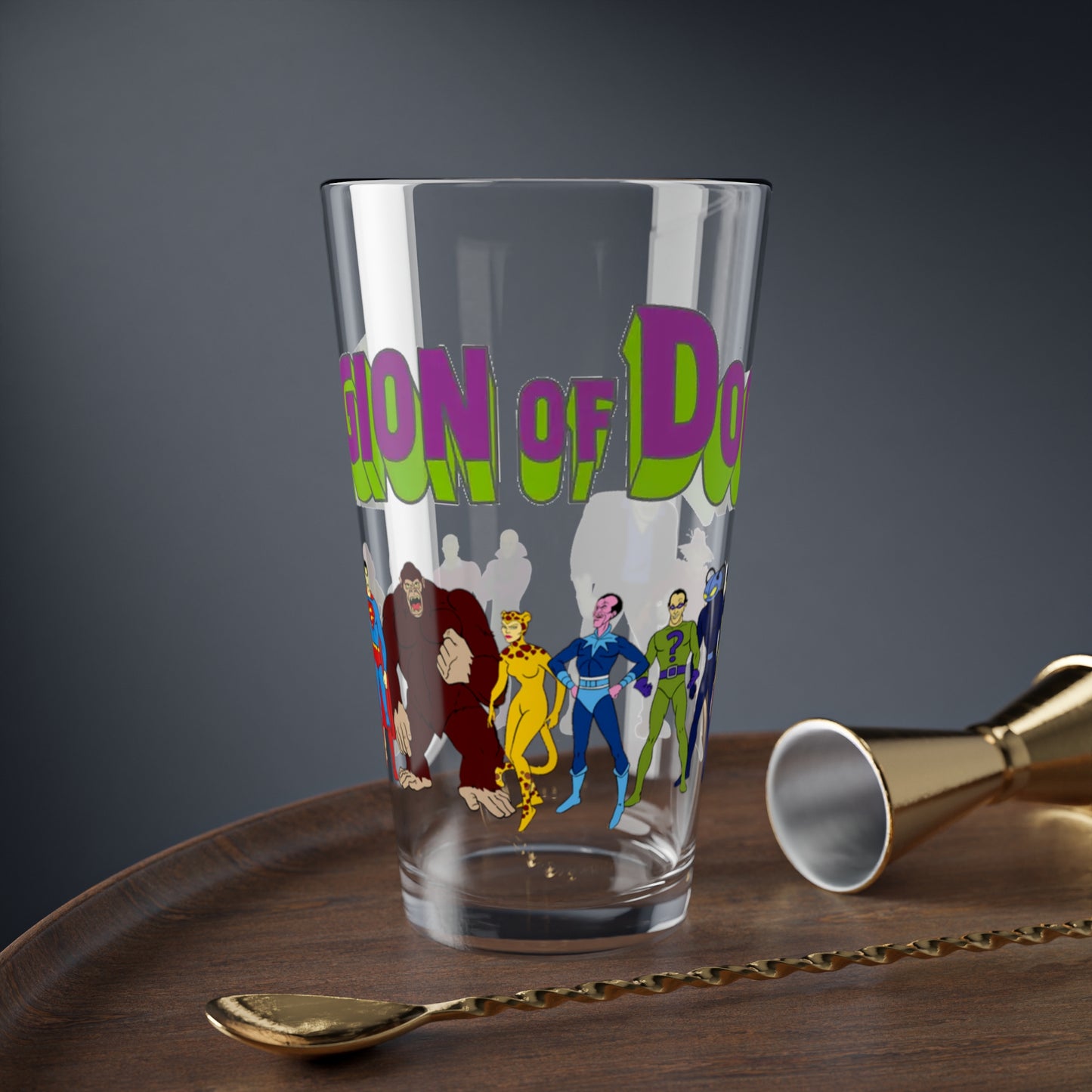 Legion of Doom Pint Glass, 16oz - Super Friends Foes - Hall of Doom - Lex Luthor, Brainiac, Grodd, Riddler, Sinestro, Cheetah, Giganta, Bizarro, Scarecrow