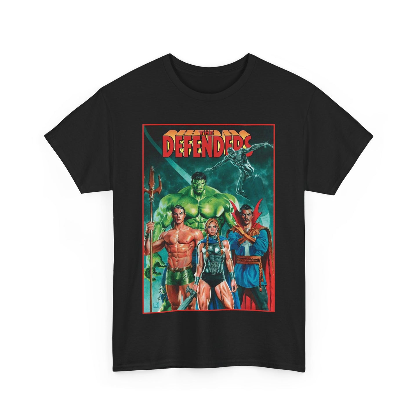 Defenders T-Shirt - Dr Strange, Valkyrie, Hulk, Namor, Silver Surfer - Marvel Comics - Popular 1970s Series