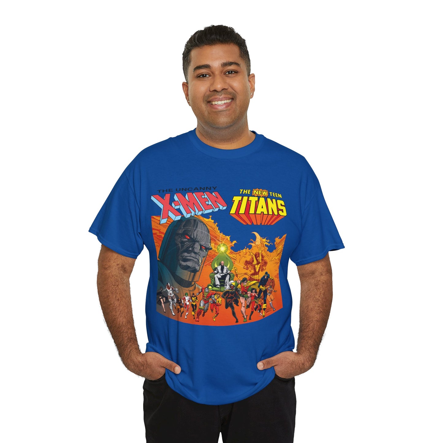 X-Men & New Teen Titans T-Shirt - Walt Simonson Art - Marvel & DC Comics Crossover - Wolverine, Raven, Storm, Cyclops, Robin, Cyborg, Colossus, Dark Phoenix, Darkseid