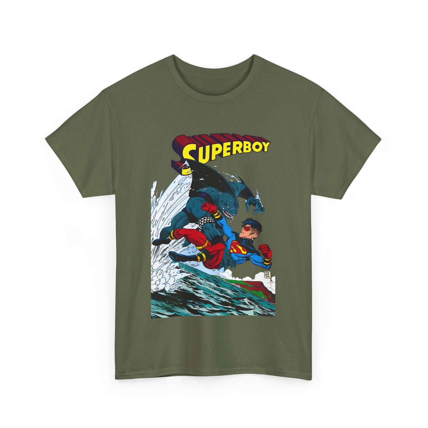 King Shark Vs Superboy T-Shirt - Tom Grummett Art - Connor Kent, Kon-L - Superman Family - DC Comics