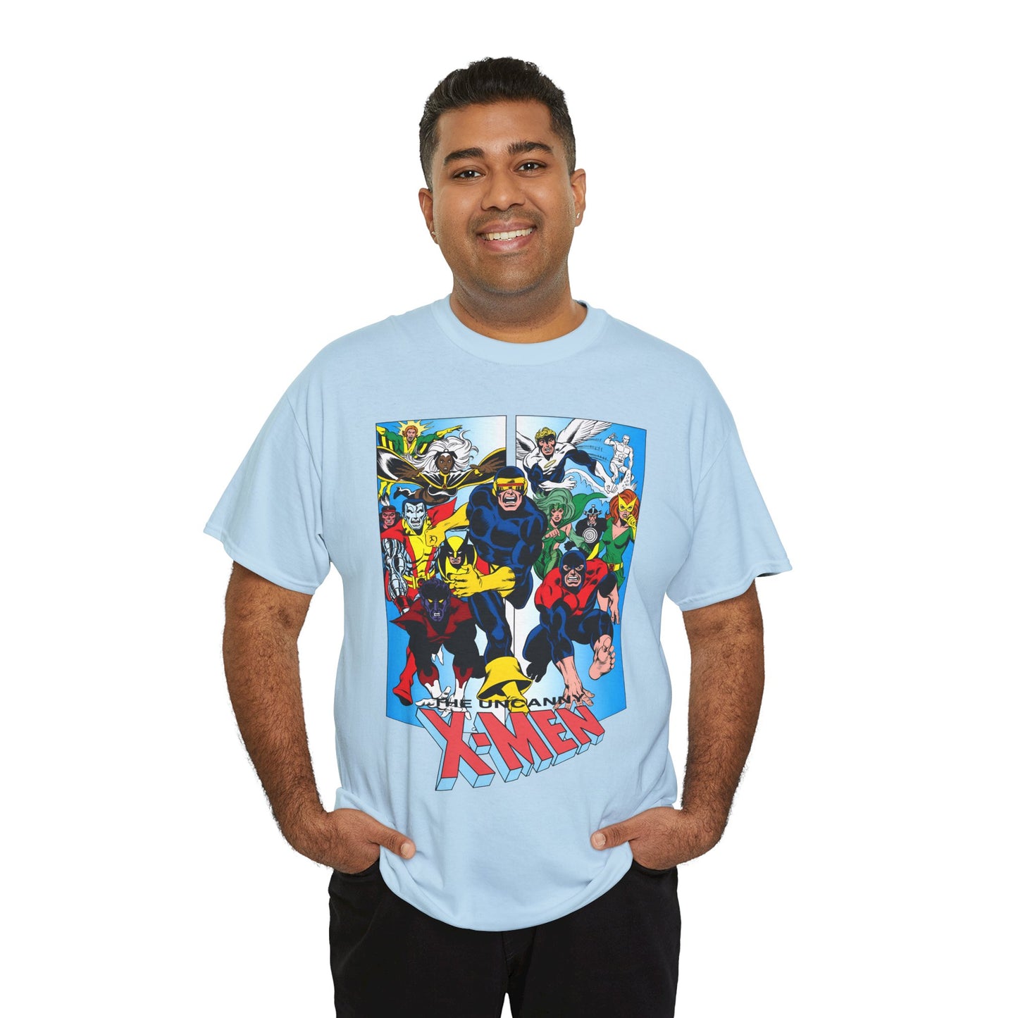 Uncanny X-Men T-Shirt - Classic Dave Cockrum Art - Popular Marvel Comics Series - Wolverine, Storm, Cyclops, Nightcrawler, Jean Grey, Iceman, Banshee, Beast