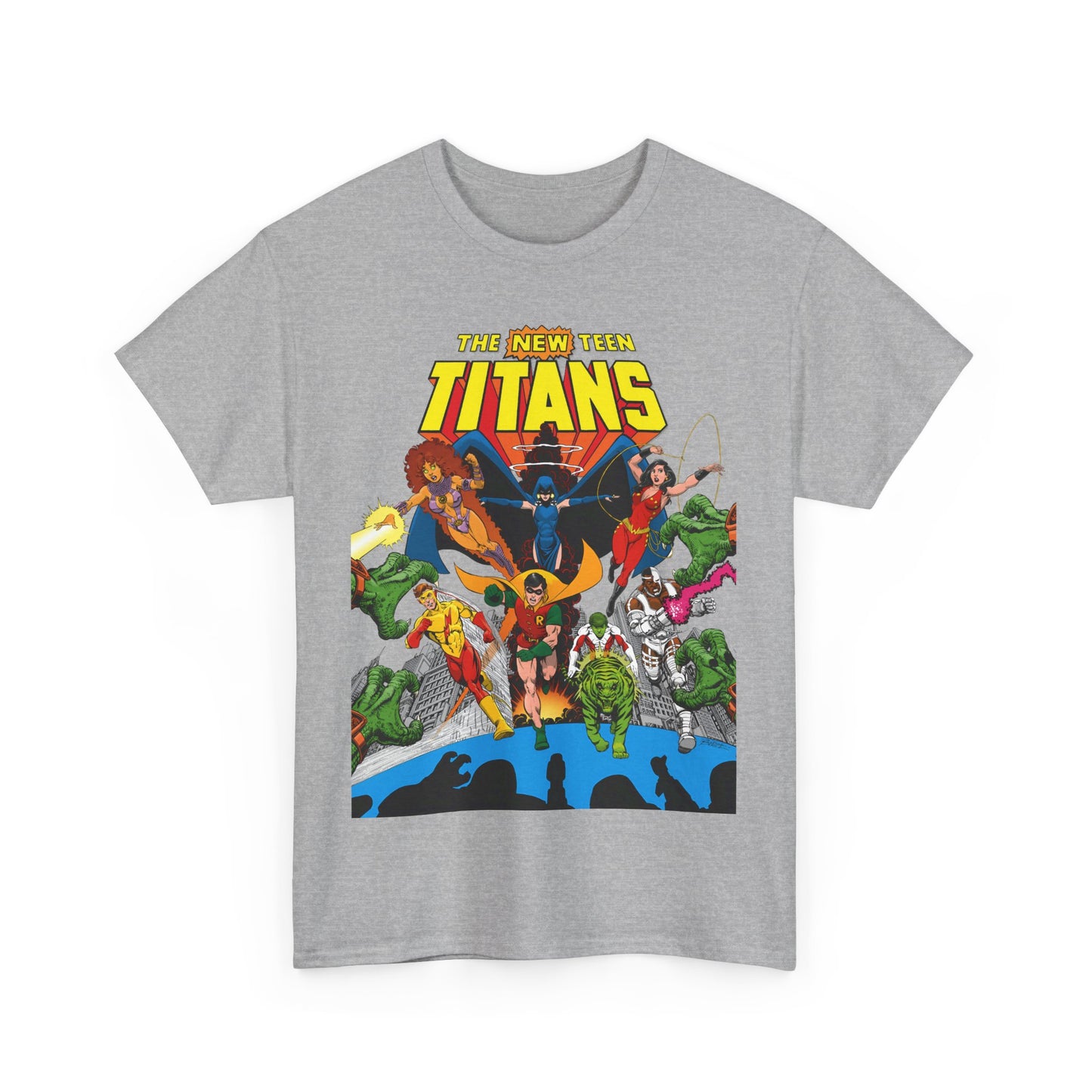 New Teen Titans T-Shirt - George Perez Art - Robin, Wonder Girl, Kid Flash, Changeling, Starfire, Cyborg, Raven - DC Comics - Classic 1980s Series