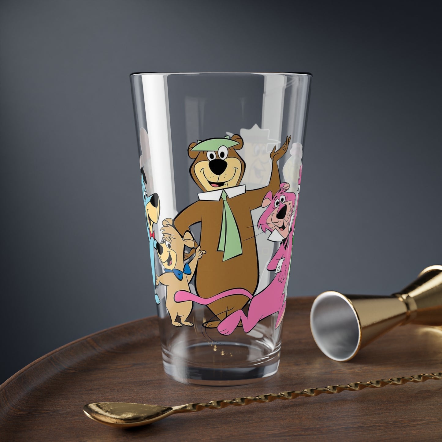 Yogi's Gang Pint Glass, 16oz - Wally Gator, Huckleberry Hound, Quick Draw McGraw, Snagglepuss - Hanna-Barbera Cartoon