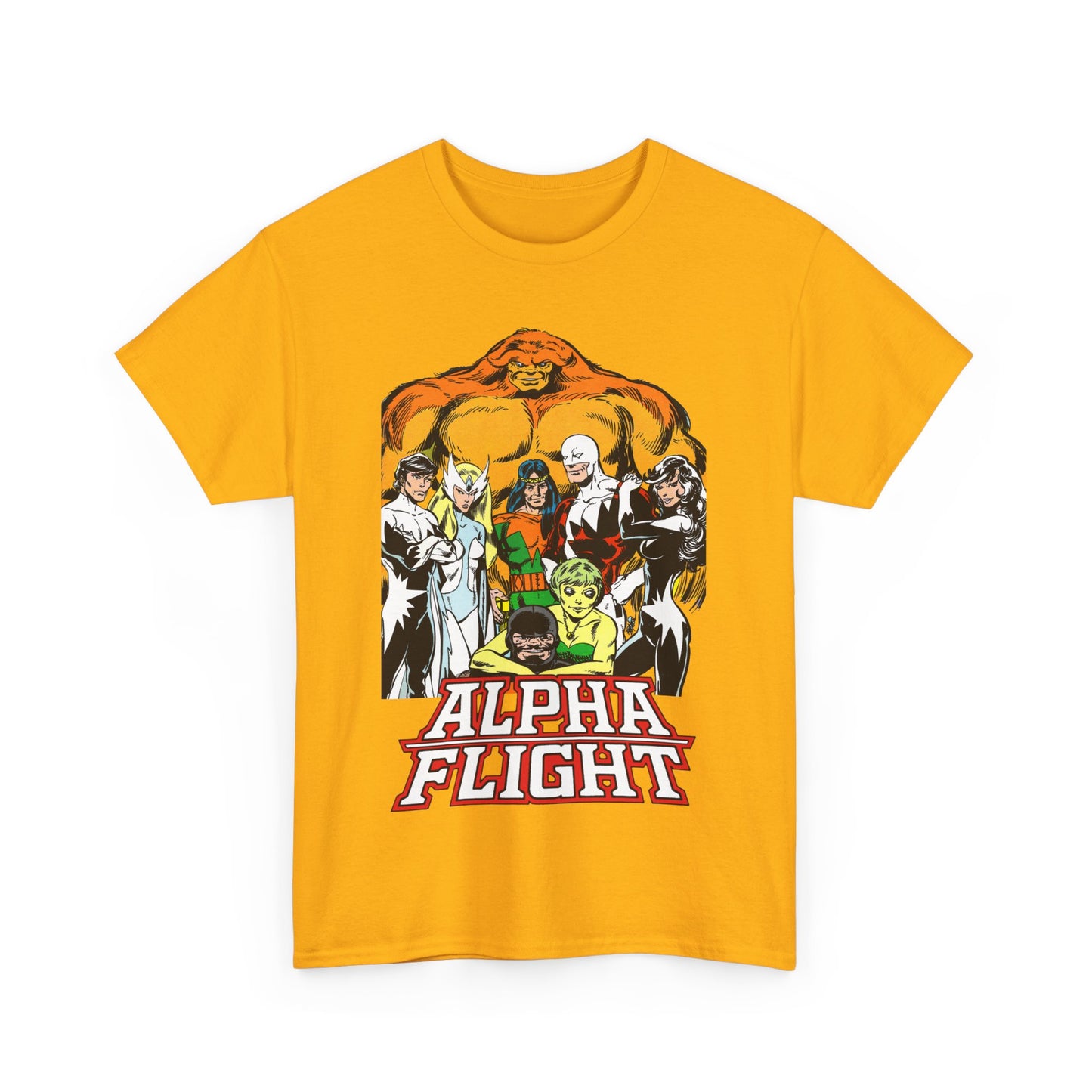 Alpha Flight T-Shirt - John Byrne Art - Northstar, Aurora, Guardian, Puck, Snowbird, Shaman, Sasquatch - Canada's Superhero Team - X-Men Connection - Marvel Comics