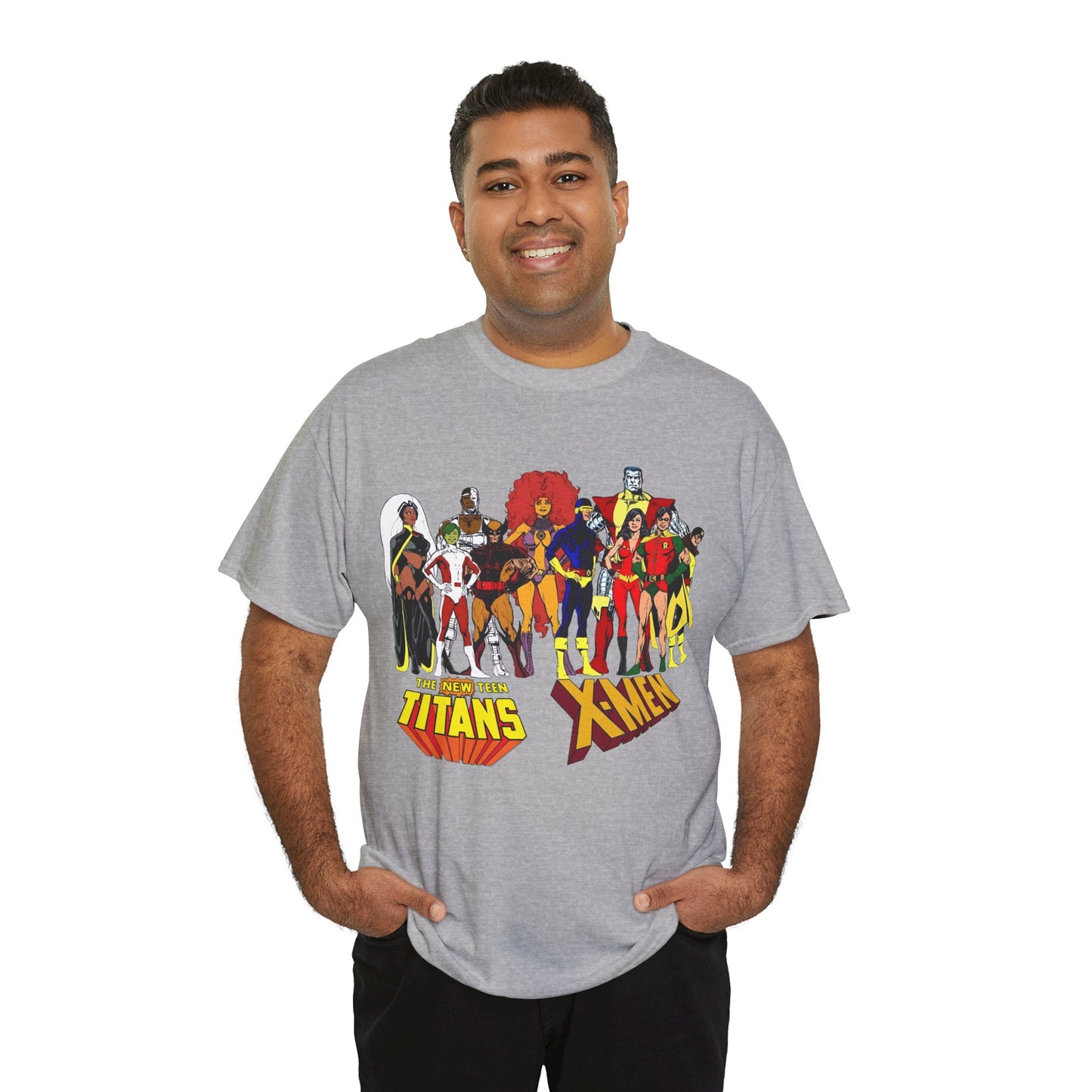 Uncanny X-Men & New Teen Titans T-Shirt - Wolverine, Cyclops, Storm, Wonder Girl, Robin, Cyborg, Raven - Phil Jimenez Art - DC Comics/Marvel Comics Crossover