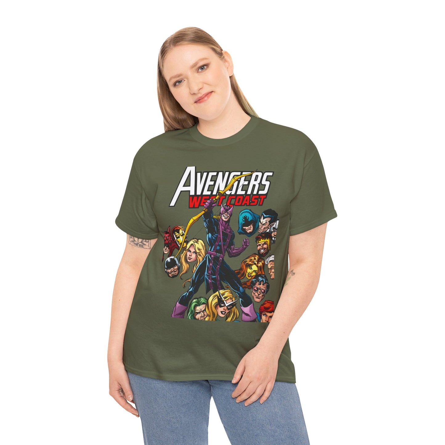 Avengers West Coast T-Shirt - Bob Hall Art - Hawkeye, Iron Man, Wonder Man, Tigra, Mockingbird - Marvel Comics Team
