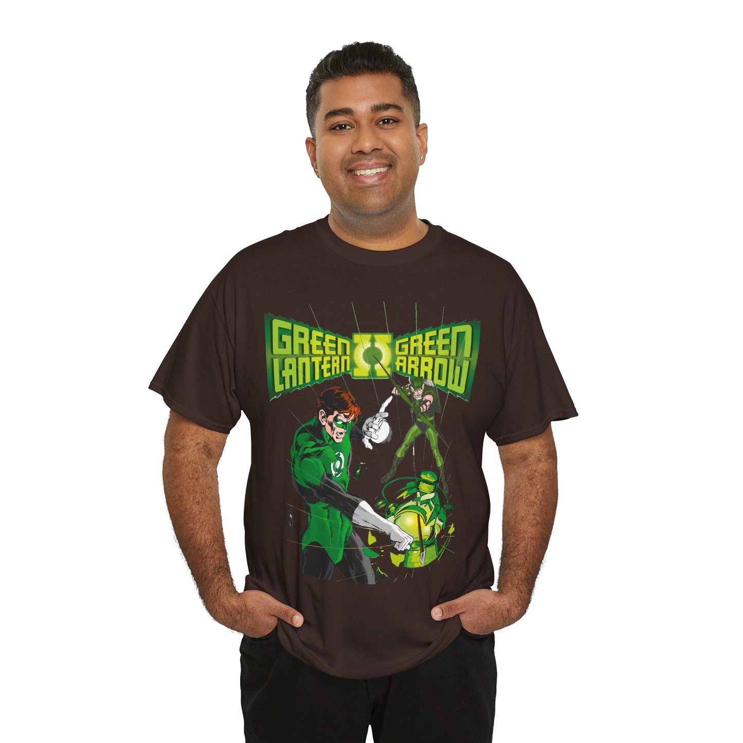 Green Lantern & Green Arrow T-Shirt - Neal Adams Art - Hal Jordan & Oliver Queen - Justice League Members - 1970s DC Comics