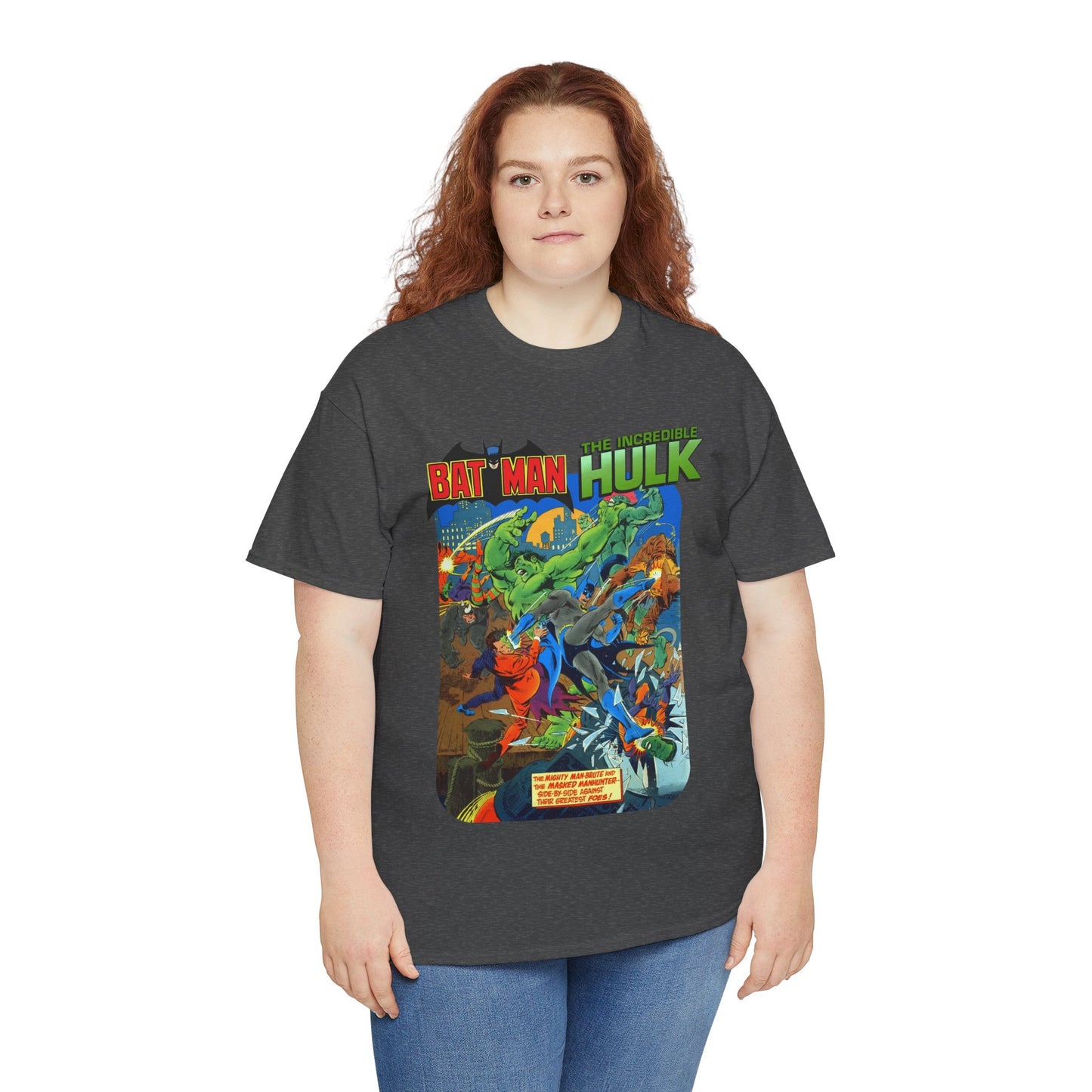 Batman & Incredible Hulk T-Shirt - DC/Marvel Comics 1970s Team-Up - Two-Face & Leader - Retro Art