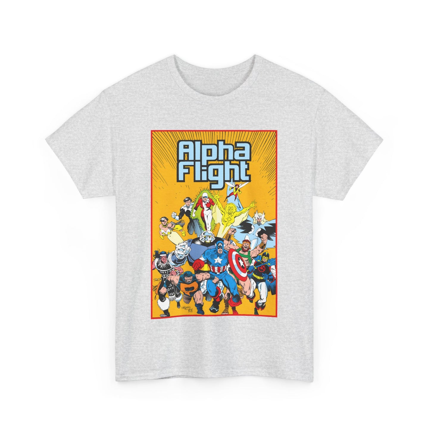 Alpha Flight T-Shirt - Mike Mignola Art - Northstar, Aurora, Snowbird, Shaman, Puck - Avengers: Captain America, Captain Marvel, Hercules, Black Knight - Marvel Comics