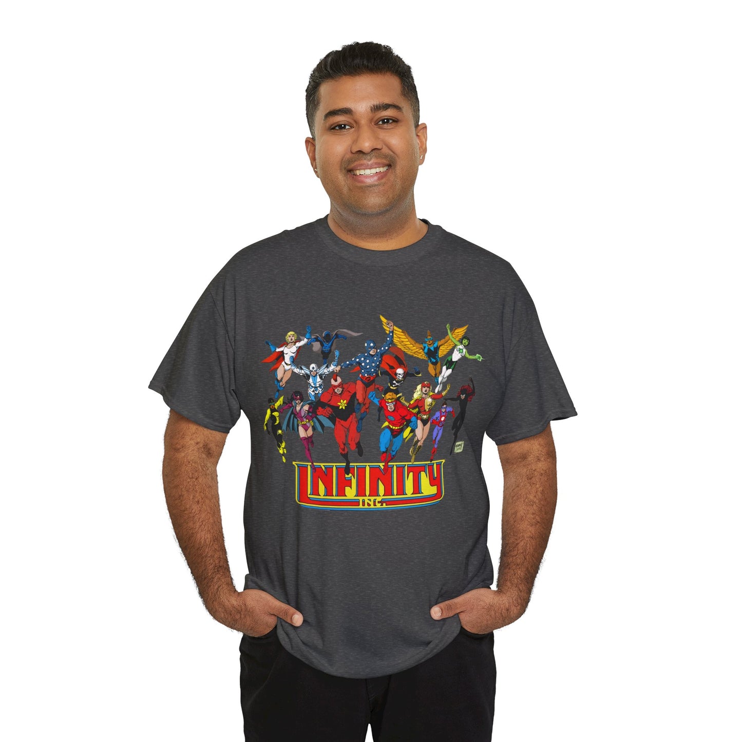 Infinity Inc Shirt - Tom Grummett Art - Jade, Obsidian, Huntress, Power Girl, Fury, Silver Scarab, Wildcat, Star-Spangled Kid - JSA Successors - DC Comics