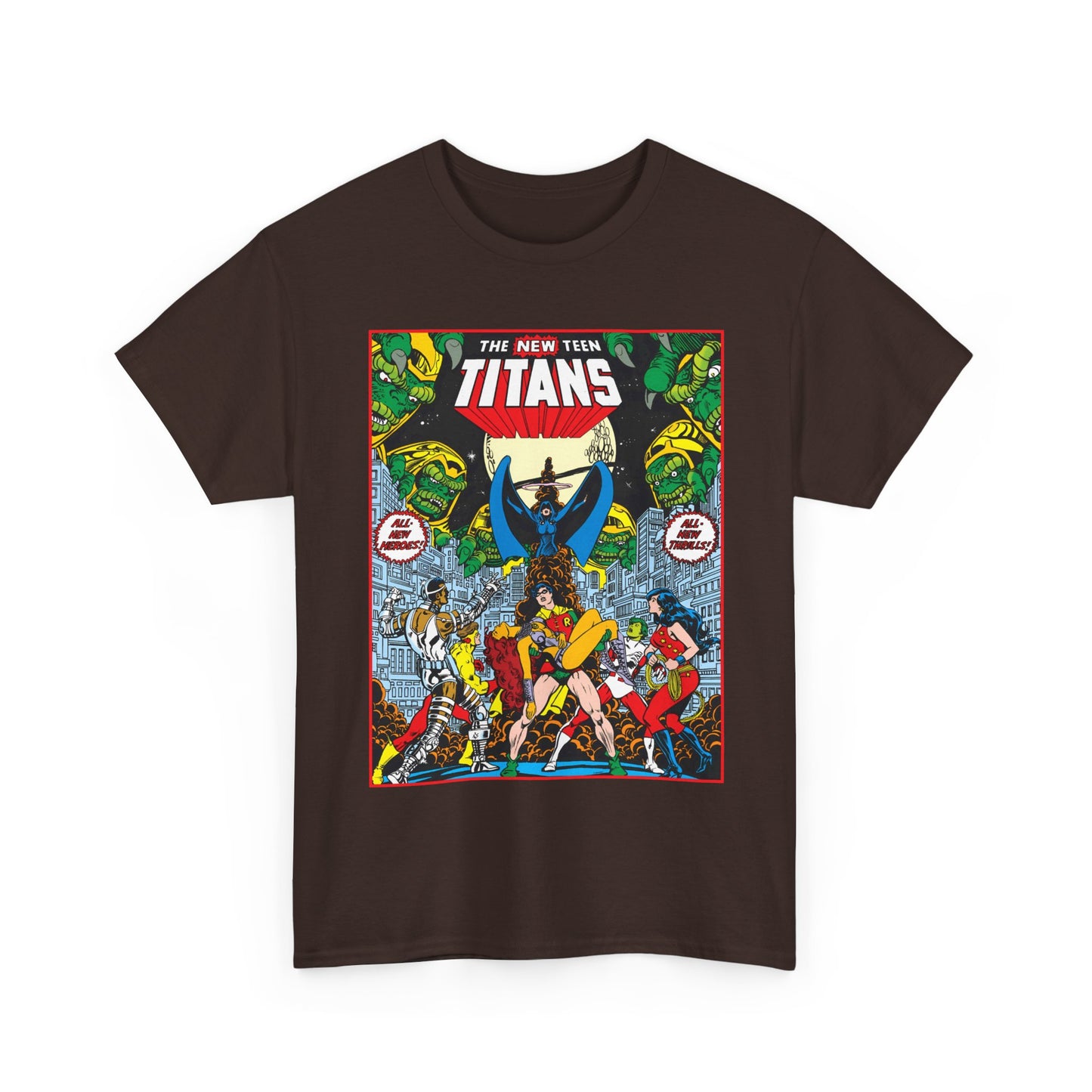 New Teen Titans T-Shirt - George Perez Art - #1 Splash Page - Robin, Starfire, Wonder Girl, Cyborg, Raven, Changeling, Kid Flash - DC Comics