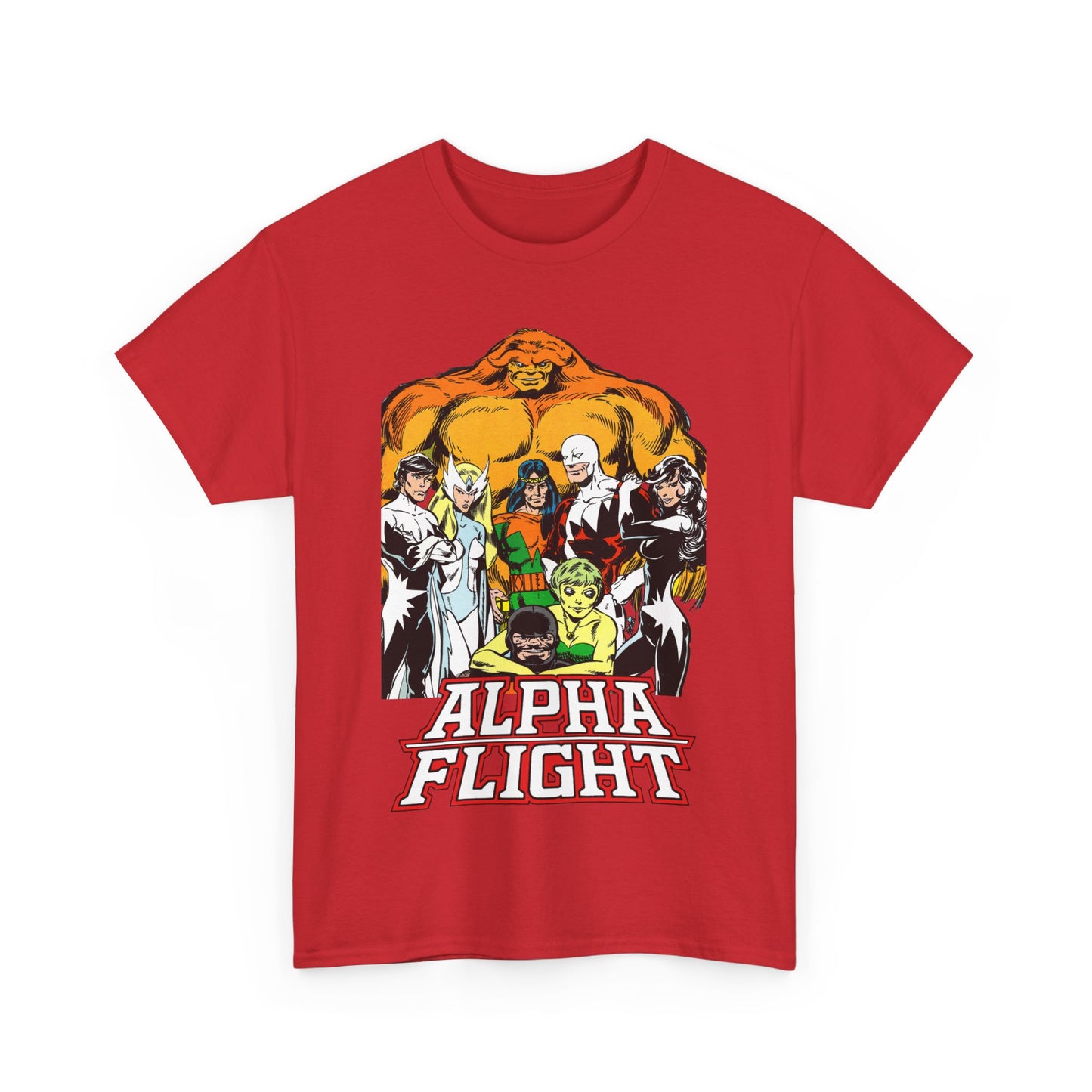 Alpha Flight T-Shirt - John Byrne Art - Northstar, Aurora, Guardian, Puck, Snowbird, Shaman, Sasquatch - Canada's Superhero Team - X-Men Connection - Marvel Comics