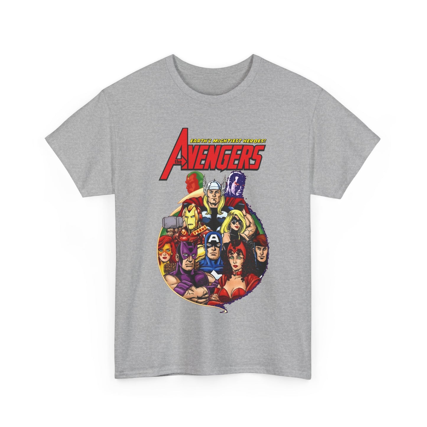 Avengers T-Shirt - George Perez Art - Captain America, Vision, Wonder Man, Iron Man, Thor, Hawkeye, Scarlet Witch - Popular Marvel Comics Characters