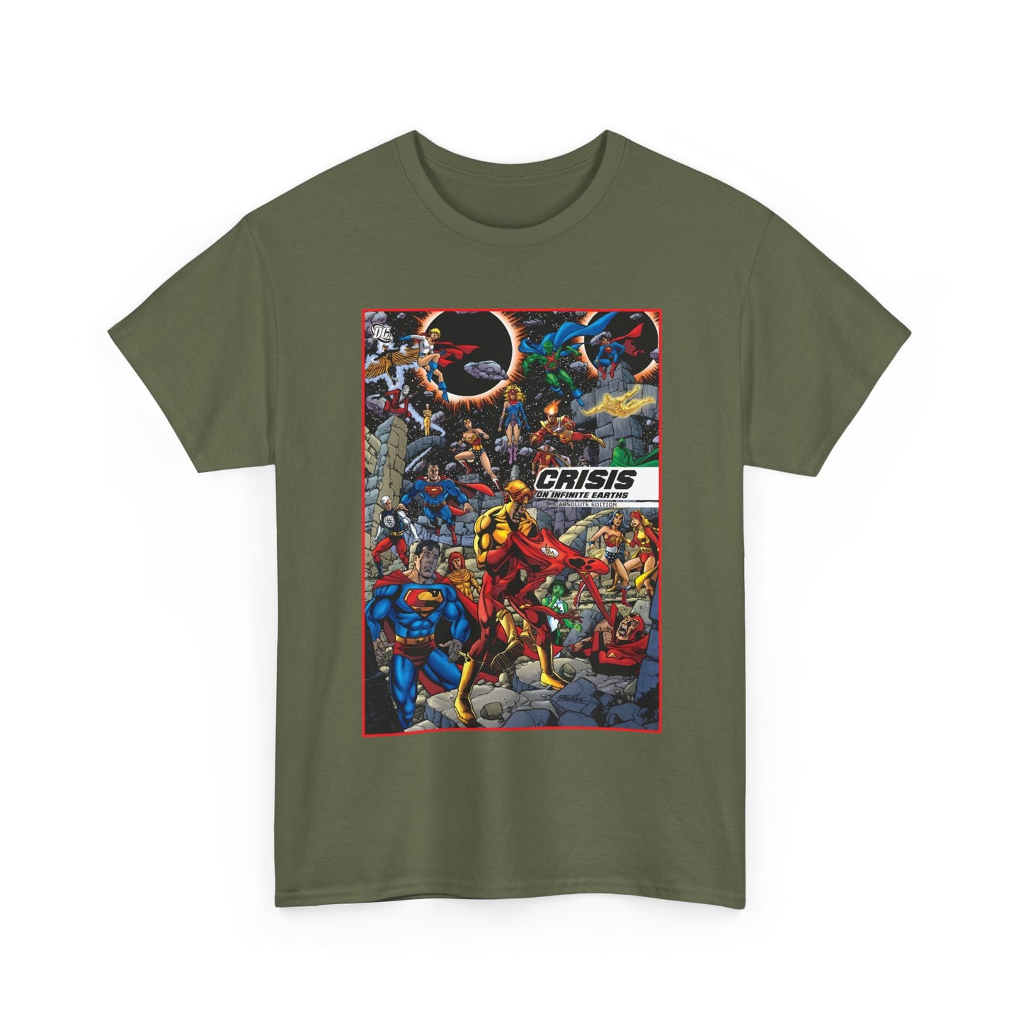 Crisis on Infinite Earths T-Shirt - George Perez Art - Absolute Edition Cover - Flash, Supergirl, Wonder Woman, Kid Flash, Psycho Pirate, Harbinger - DC Comics