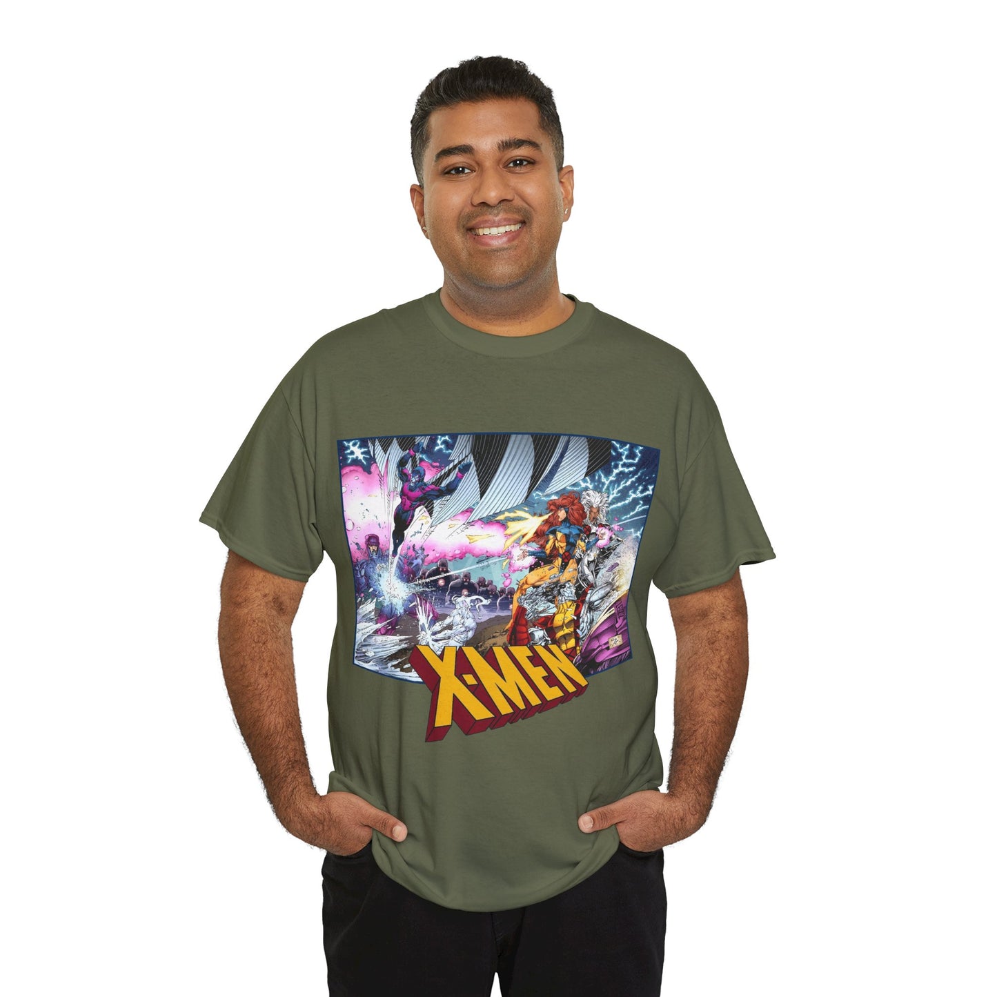 X-Men T-Shirt - Whilce Portacio Art - Storm, Jean Grey, Archangel, Iceman - Fighting Sentinels - Marvel Comics