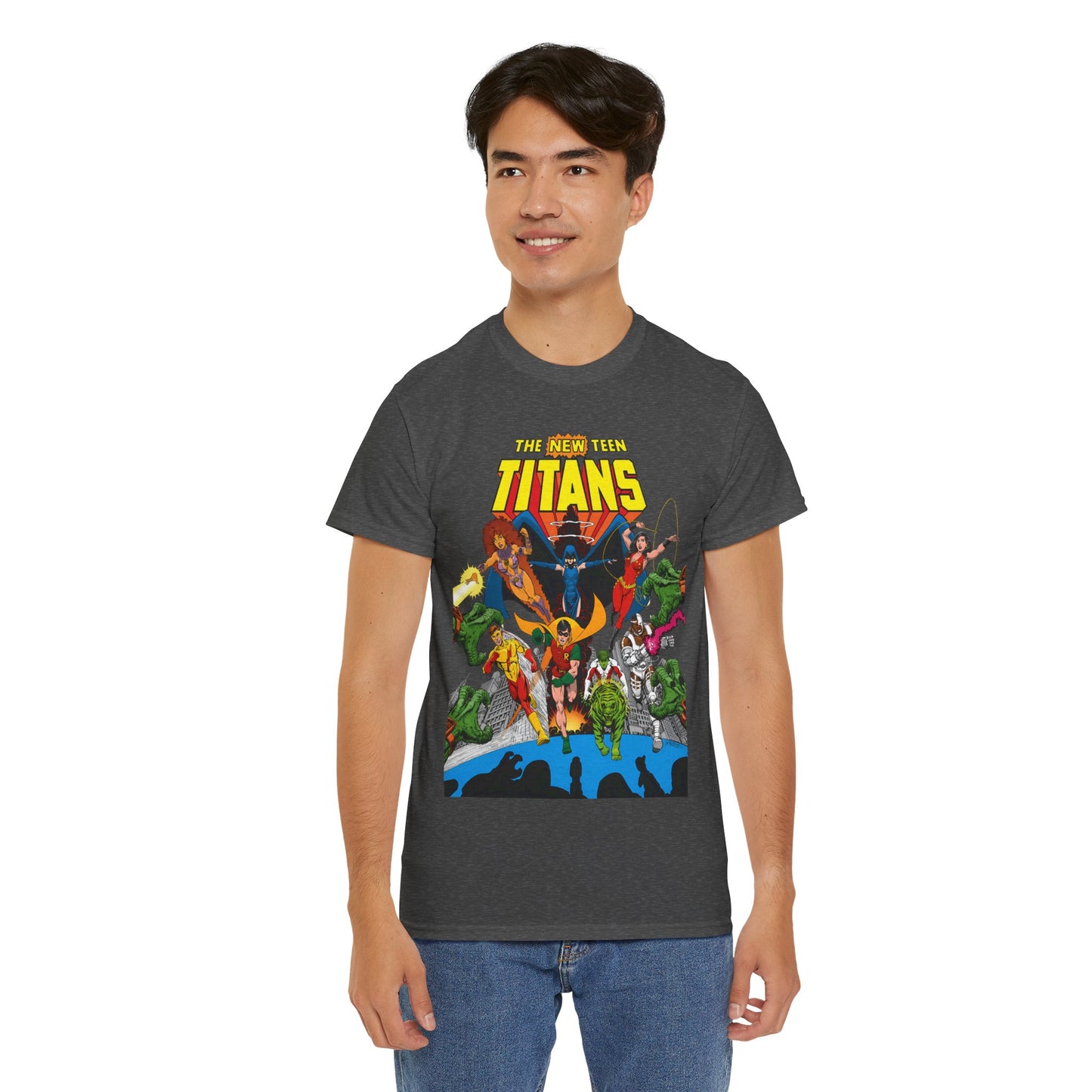 New Teen Titans T-Shirt - George Perez Art - Robin, Wonder Girl, Kid Flash, Changeling, Starfire, Cyborg, Raven - DC Comics - Classic 1980s Series