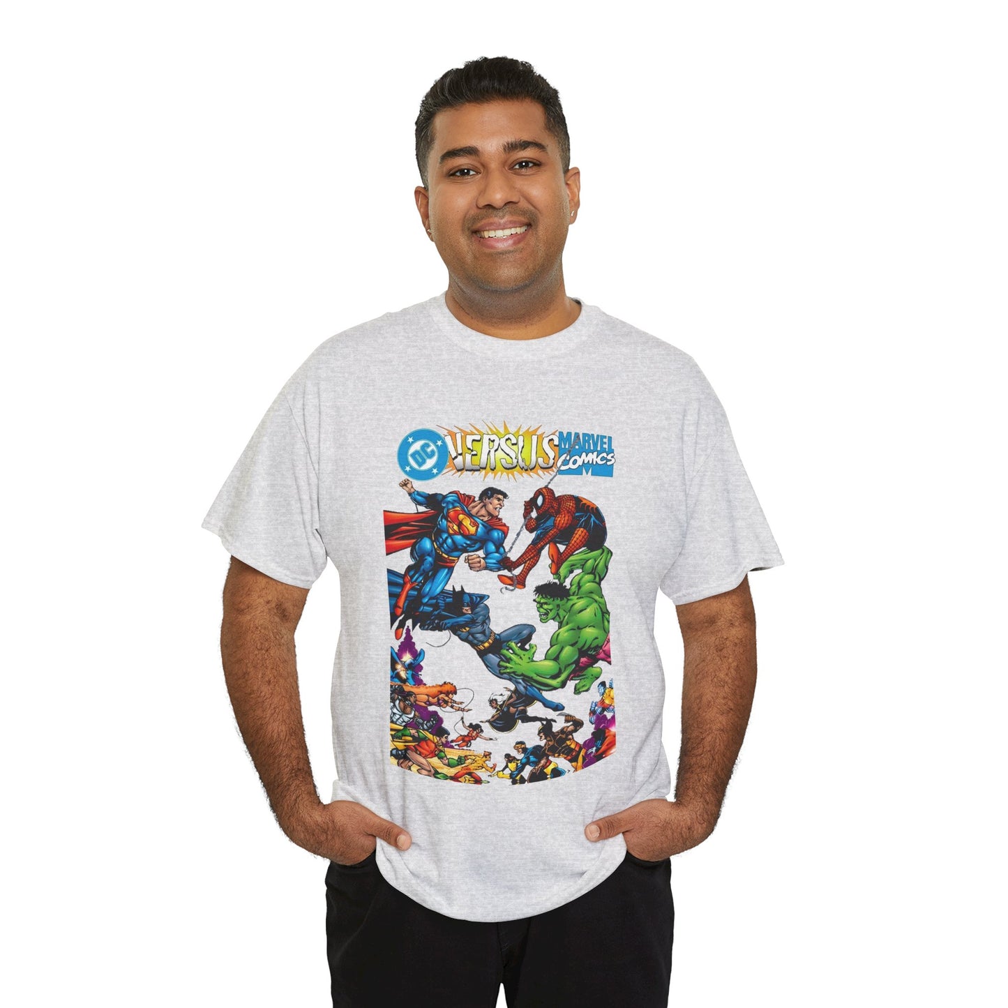 DC Comics Vs Marvel Comics T-Shirt - George Perez Art - Superman, Hulk, Batman, Spider-man, X-Men, New Teen Titans