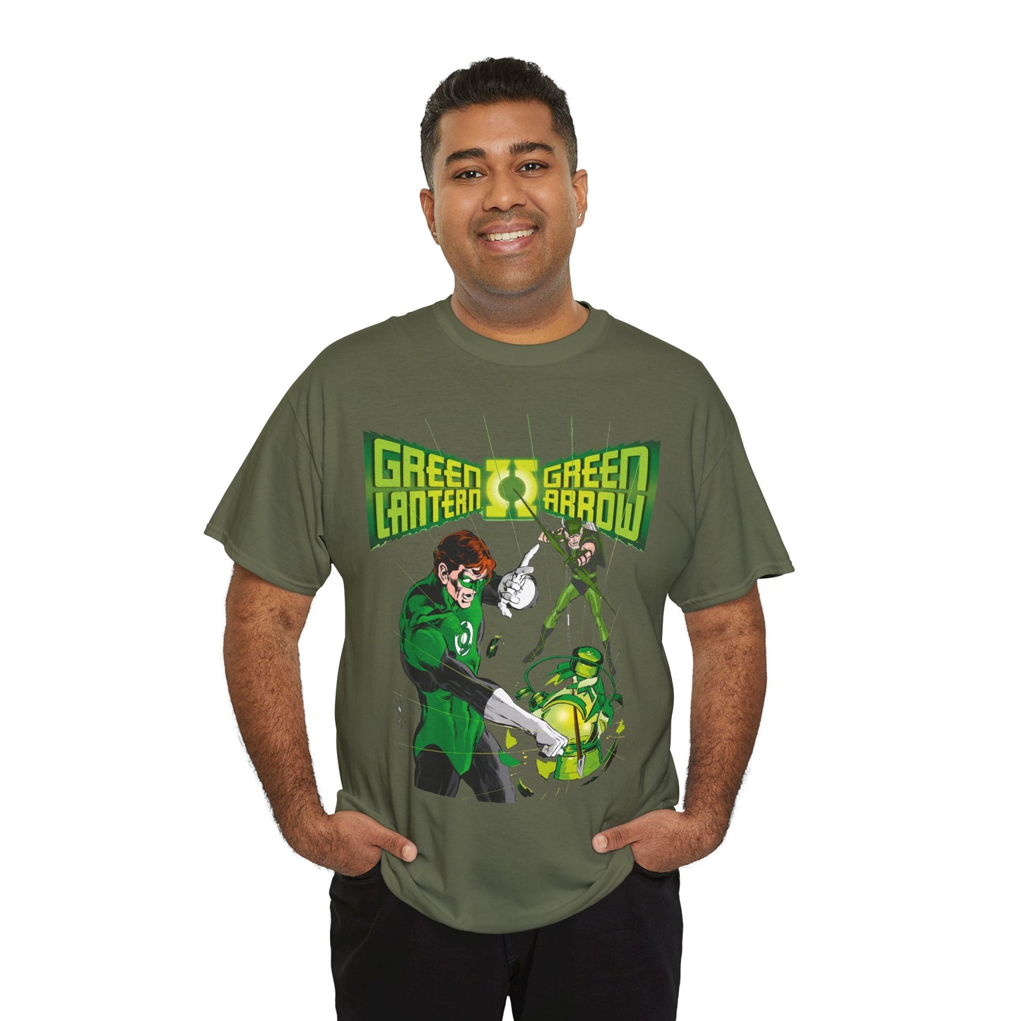 Green Lantern & Green Arrow T-Shirt - Neal Adams Art - Hal Jordan & Oliver Queen - Justice League Members - 1970s DC Comics