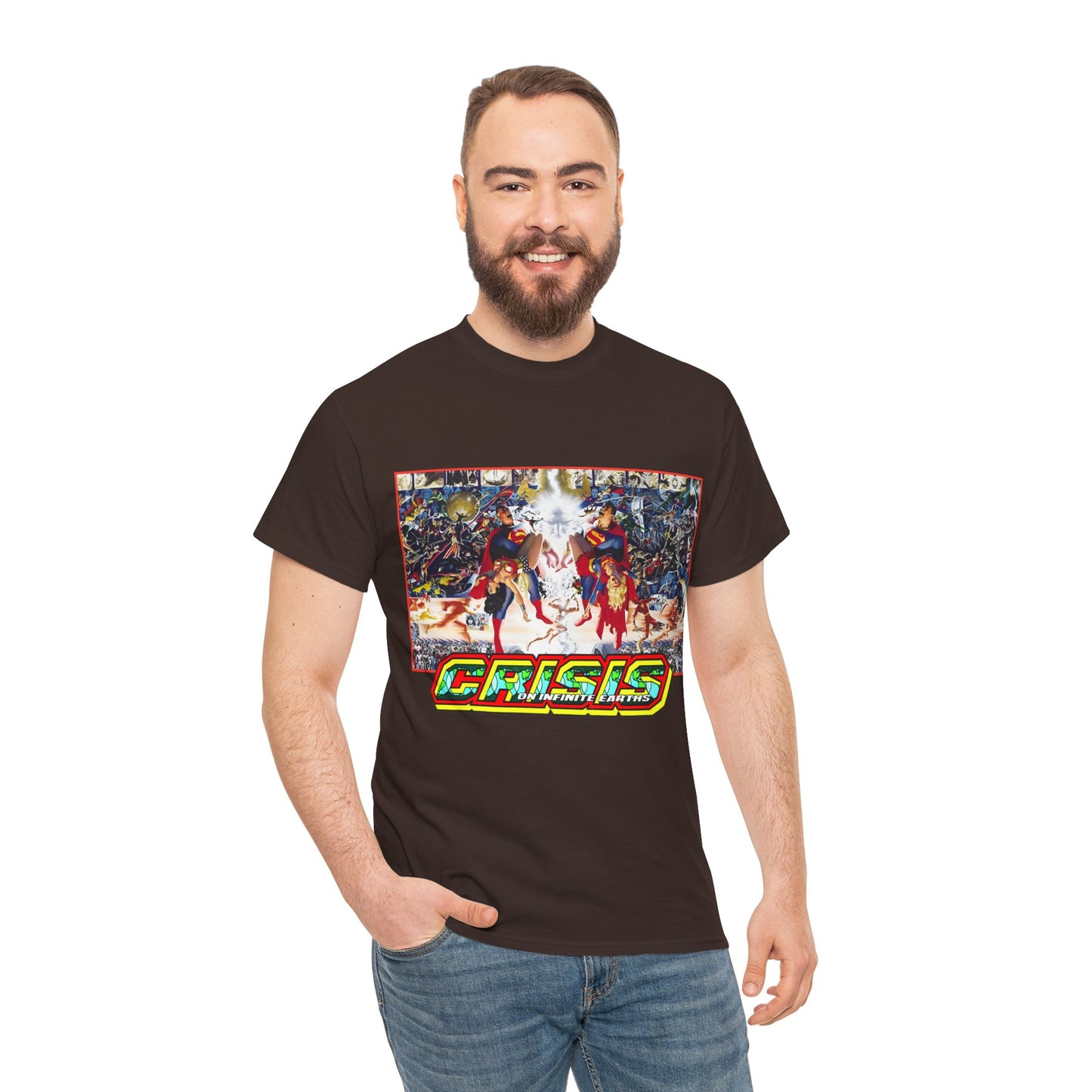 Crisis on Infinite Earths T-Shirt - Alex Ross & George Perez Art - Superman, Wonder Woman, Supergirl, Flash, Monitor, Anti-Monitor - DC Comics