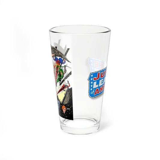 Justice League Pint Glass, 16oz - George Perez Art - Hawkman, Firestorm, Black Canary, Green Arrow, Zatanna, Red Tornado - JLA - DC Comics