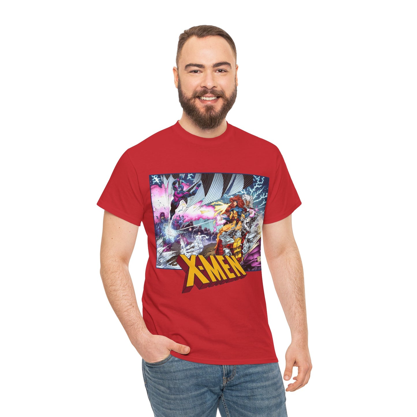 X-Men T-Shirt - Whilce Portacio Art - Storm, Jean Grey, Archangel, Iceman - Fighting Sentinels - Marvel Comics