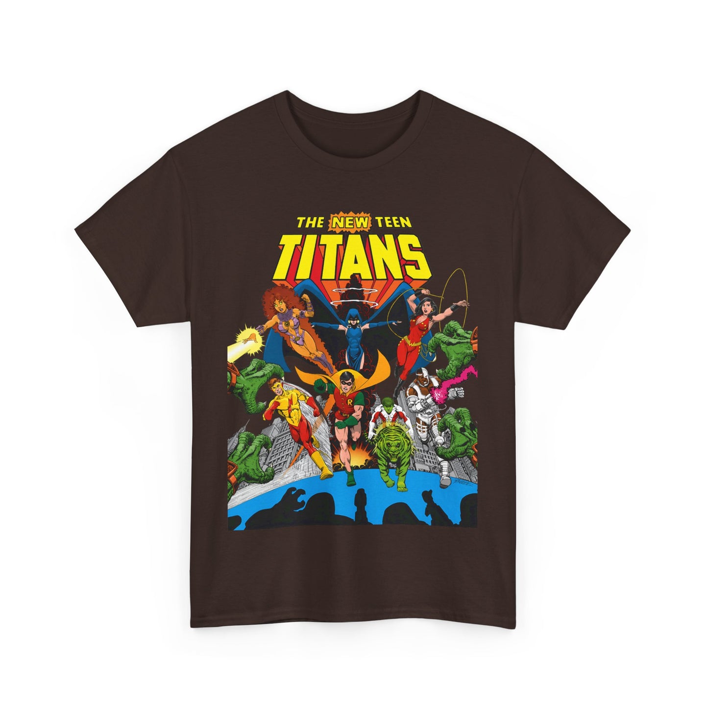 New Teen Titans T-Shirt - George Perez Art - Robin, Wonder Girl, Kid Flash, Changeling, Starfire, Cyborg, Raven - DC Comics - Classic 1980s Series