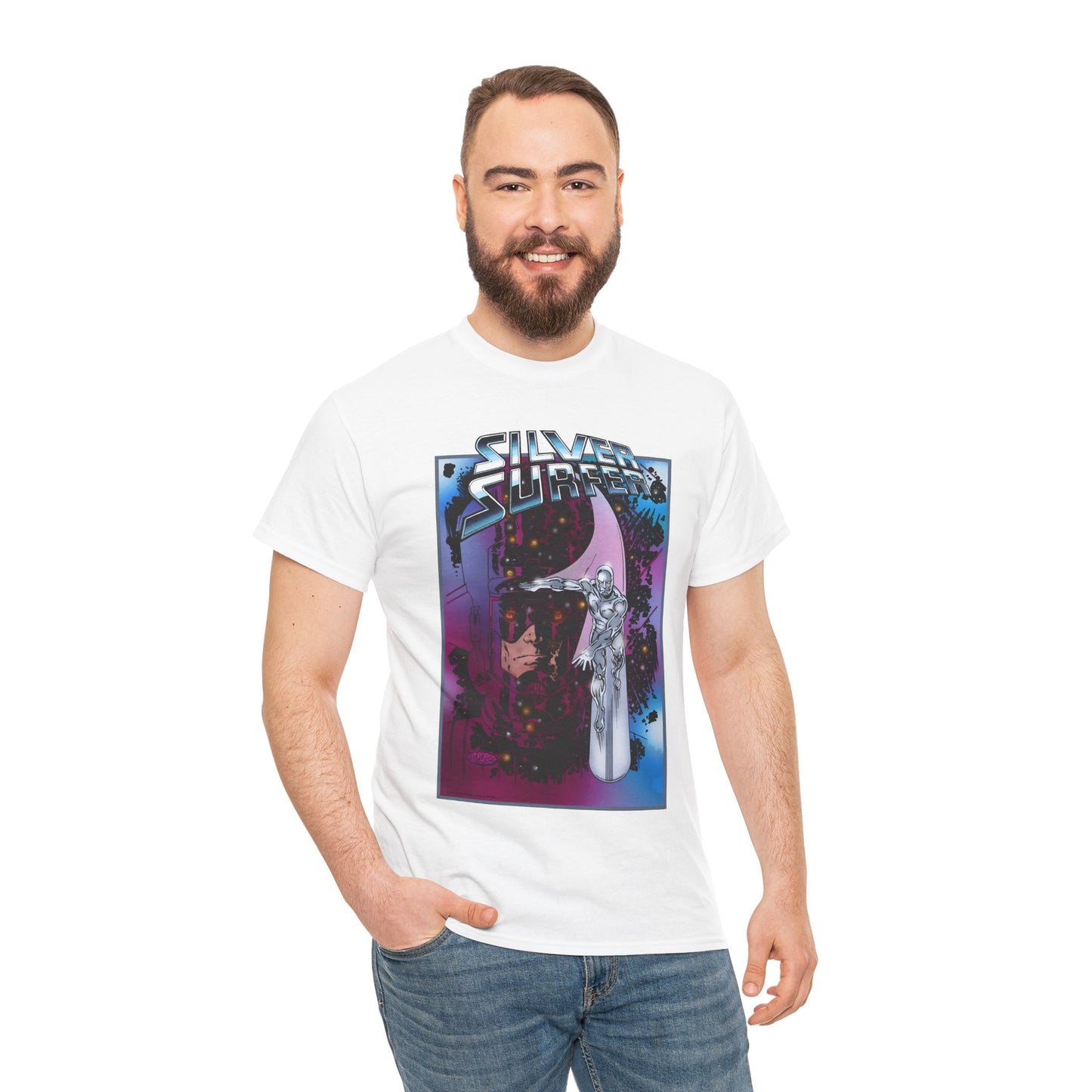 Silver Surfer & Galactus T-Shirt - John Byrne Art - Fantastic Four Connection - Former Herald, Norrin Radd - Marvel Comics