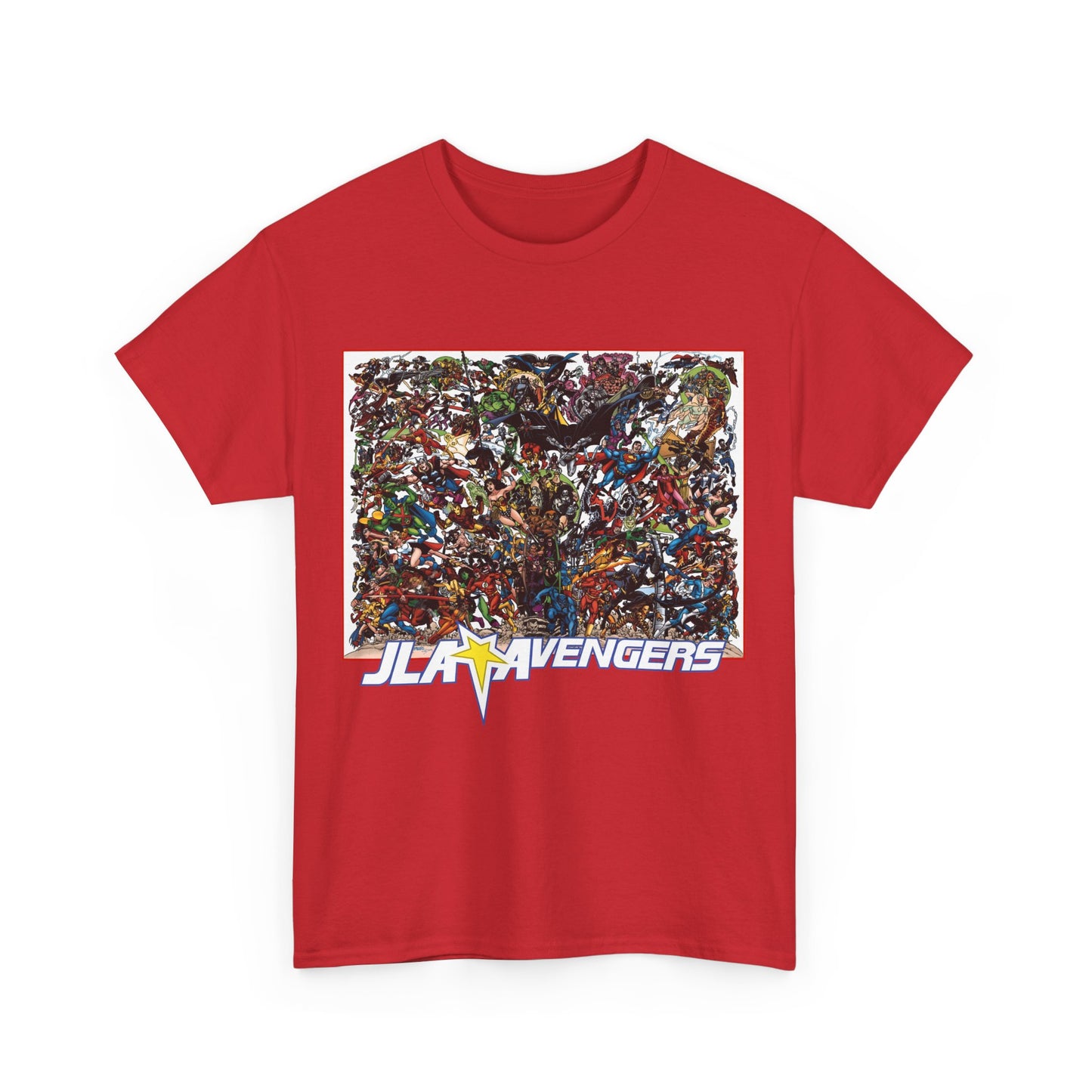 JLA Vs Avengers T-Shirt - Stunning, Classic George Perez Art - DC & Marvel 200s Crossover - Superman, Thor, Wonder Woman, Captain America, Flash, Black Panther, Iron Man, Batman